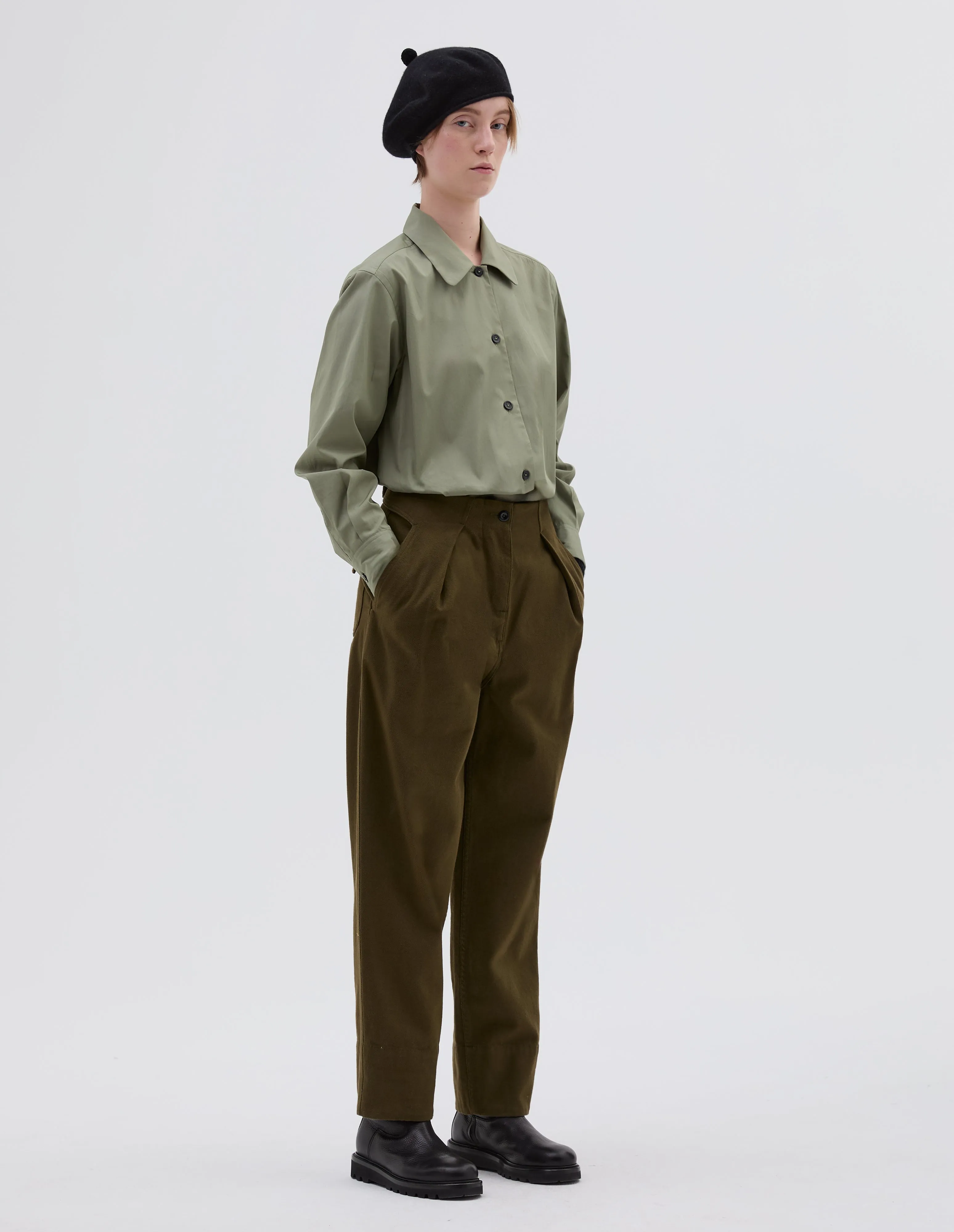 CURVE COLLAR SHIRT | WASHED COTTON POPLIN | FADED GREEN sold by Margaret Howell product image thumbnail 2