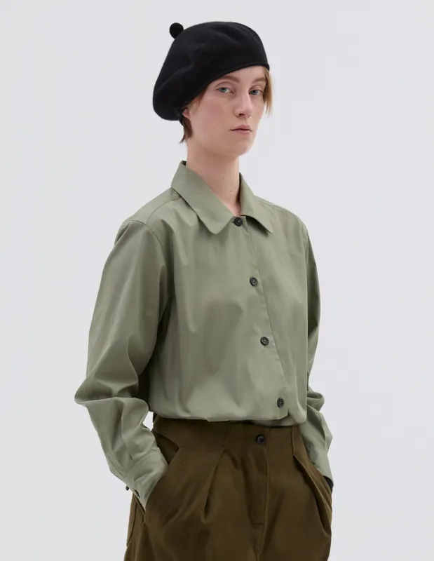 CURVE COLLAR SHIRT | WASHED COTTON POPLIN | FADED GREEN sold by Margaret Howell