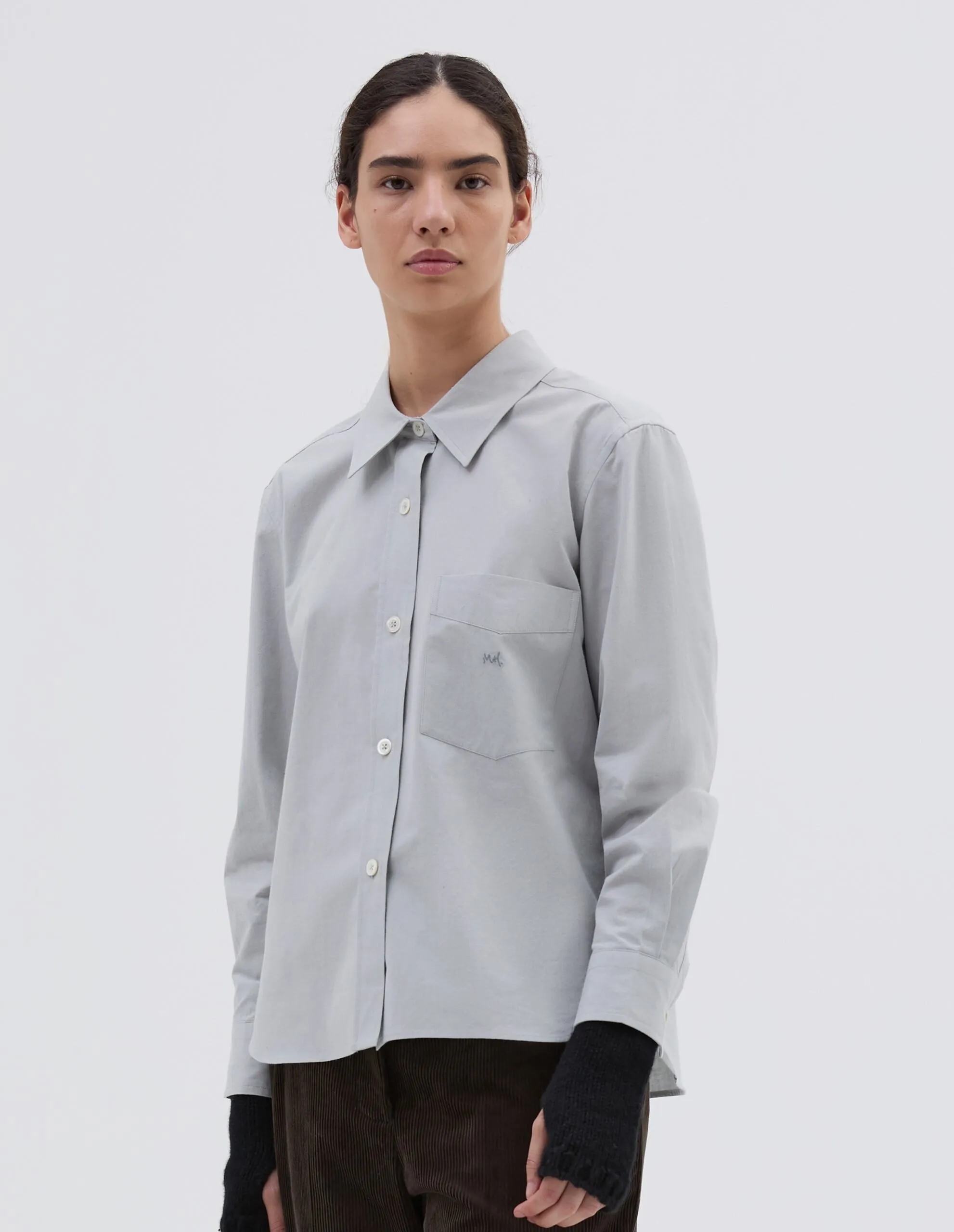 MONOGRAM SHIRT | NATURAL DYE POPLIN | FADED GREY sold by Margaret Howell