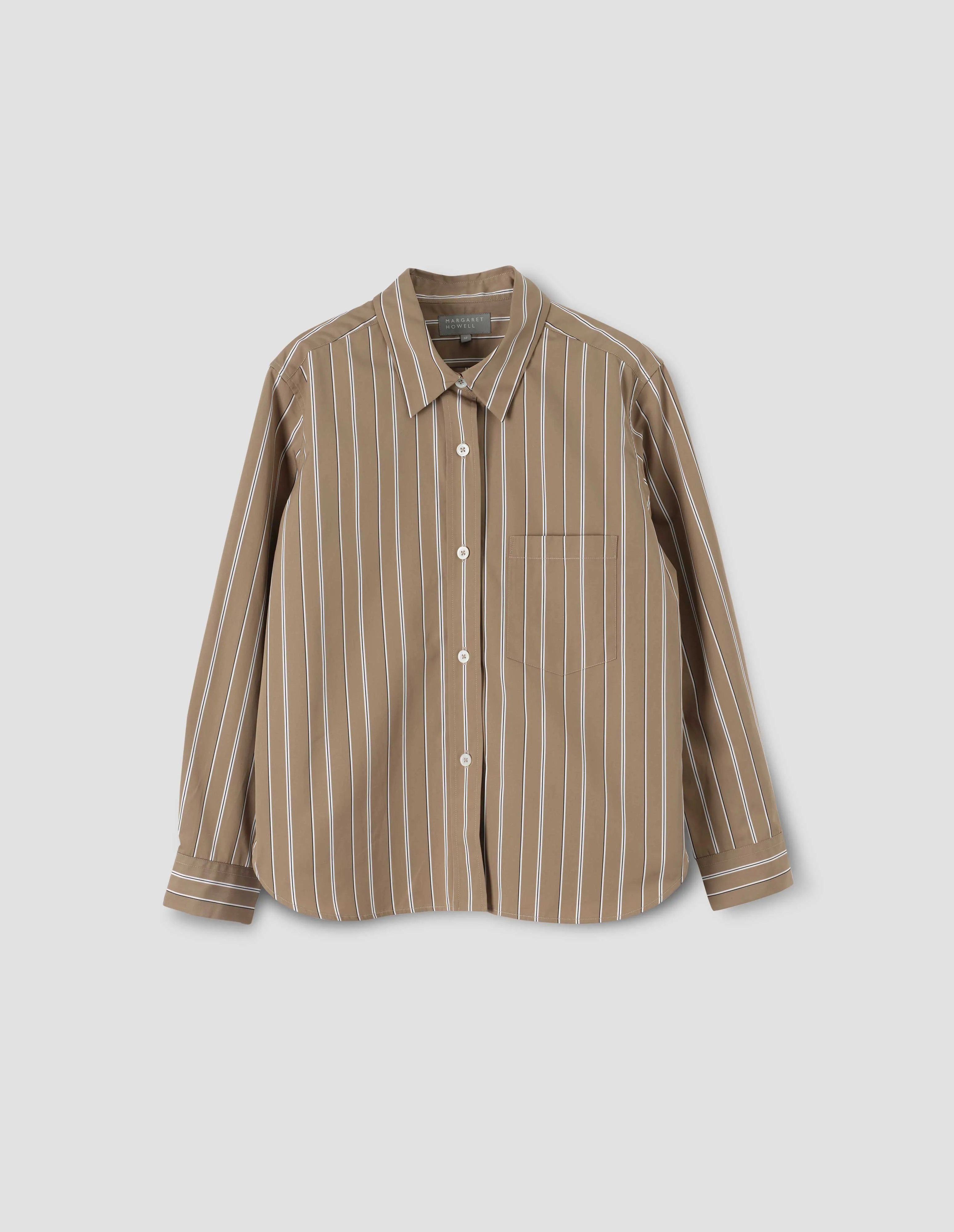 SIMPLE SHIRT | GRAPHIC COTTON STRIPE | BROWN / ECRU sold by Margaret Howell product image thumbnail 4