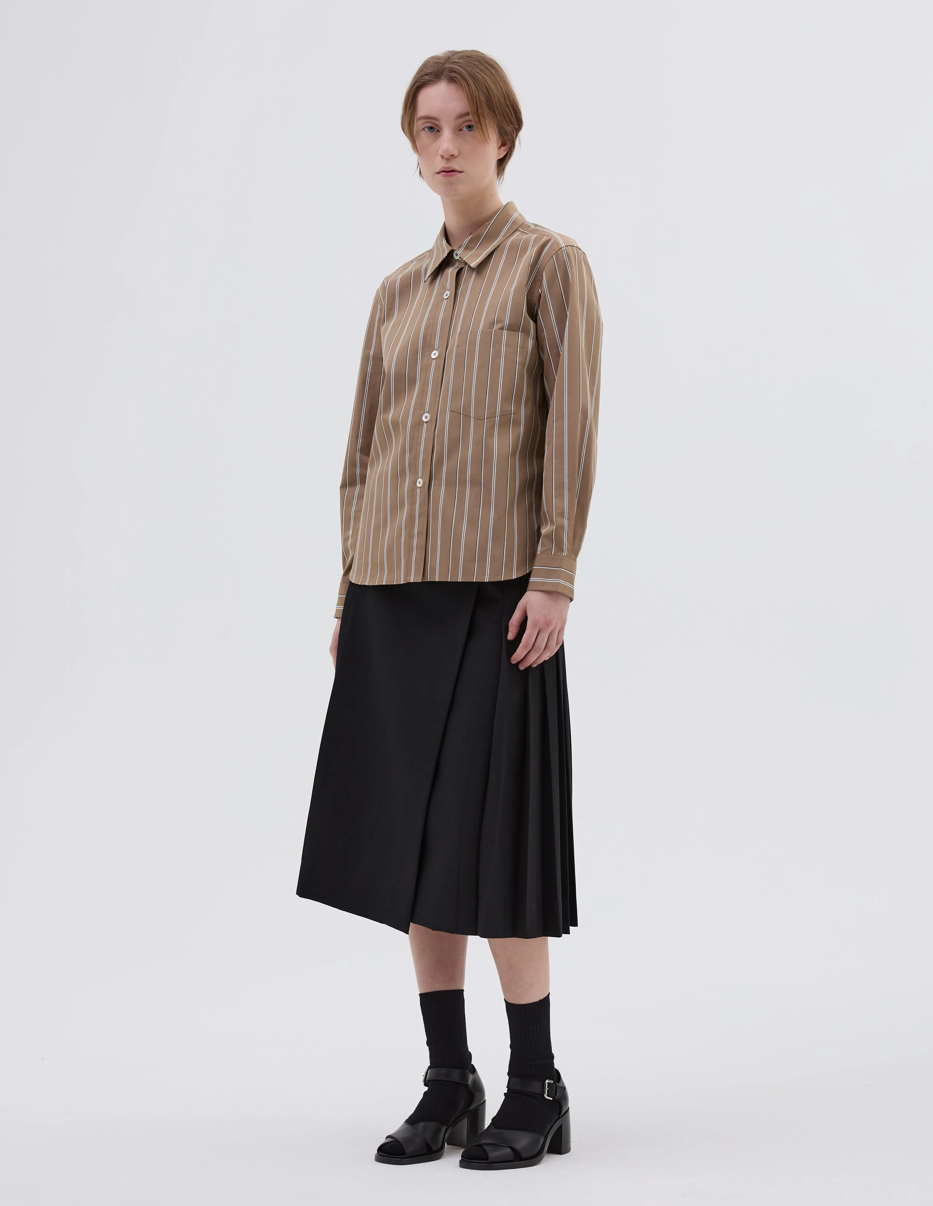 SIMPLE SHIRT | GRAPHIC COTTON STRIPE | BROWN / ECRU sold by Margaret Howell product image thumbnail 2