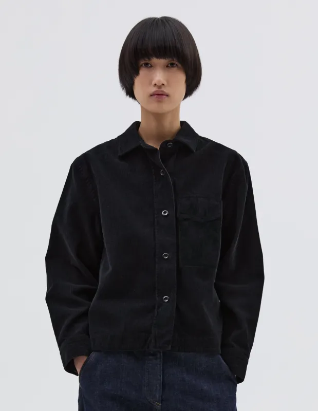MHL. SINGLE POCKET OVERSHIRT | HEAVY COTTON NEEDLECORD | BLACK sold by Margaret Howell