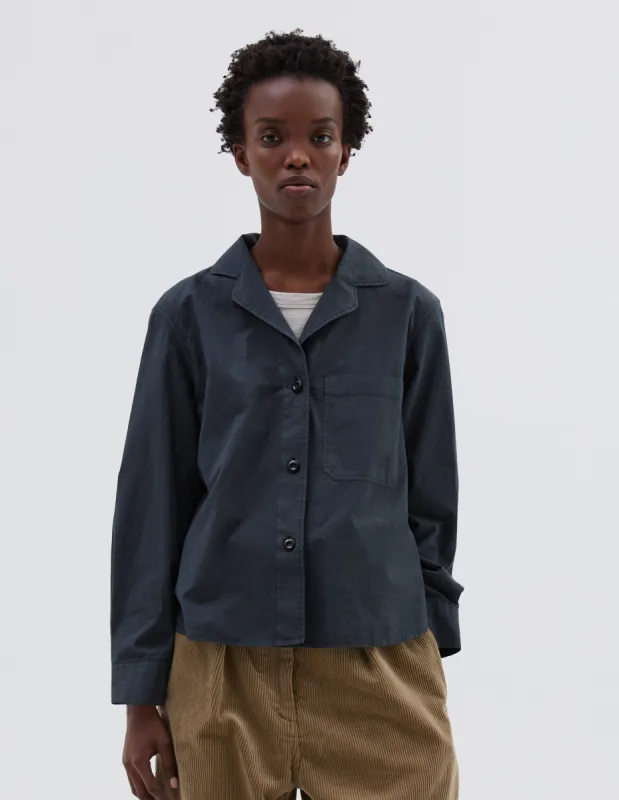 MHL. OPEN COLLAR SHIRT | LIGHT COTTON LYOCELL | ASPHALT sold by Margaret Howell