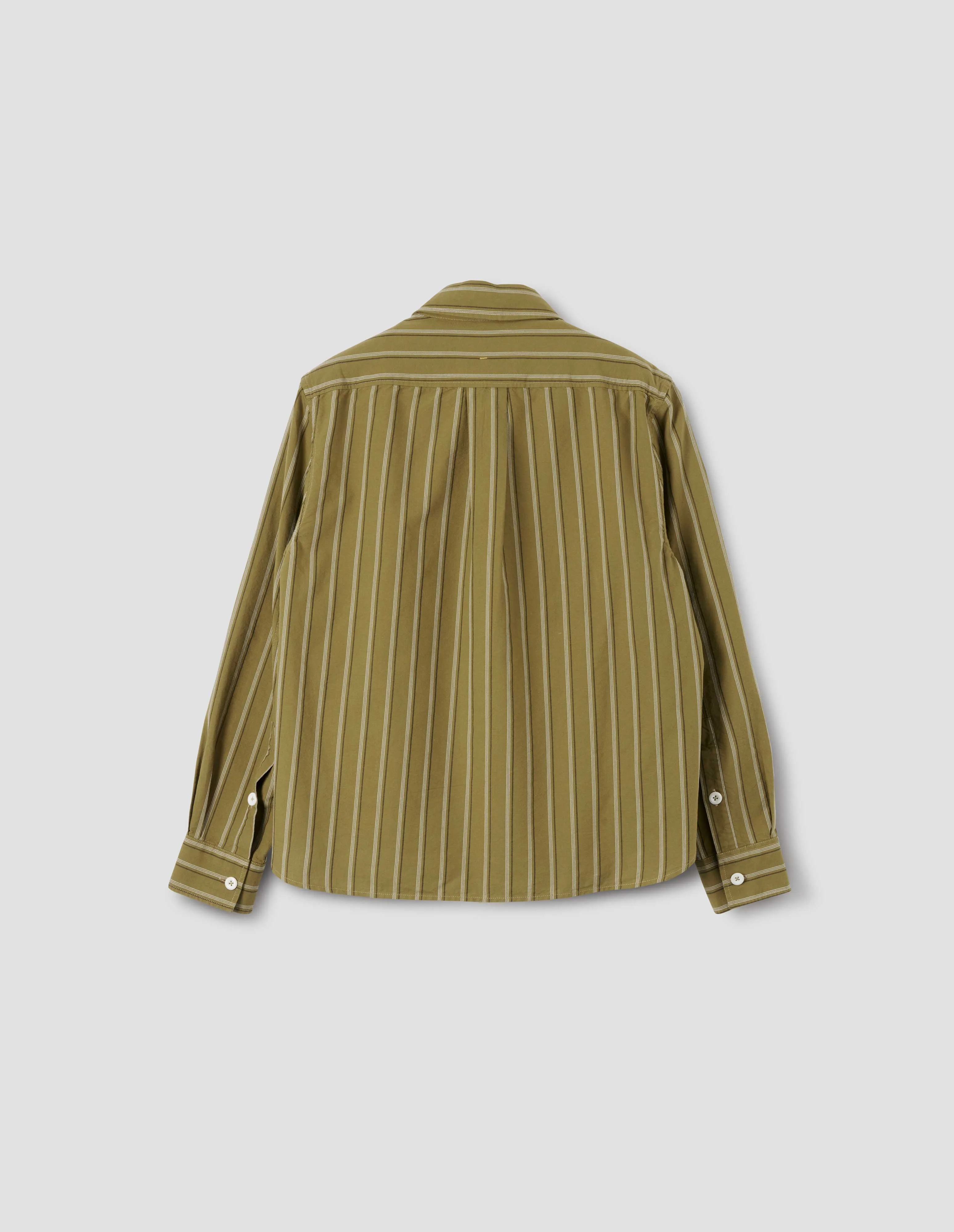 MHL. SIMPLE SHIRT | OFFSET COTTON STRIPE | LIGHT OLIVE / OFF WHITE sold by Margaret Howell product image thumbnail 5