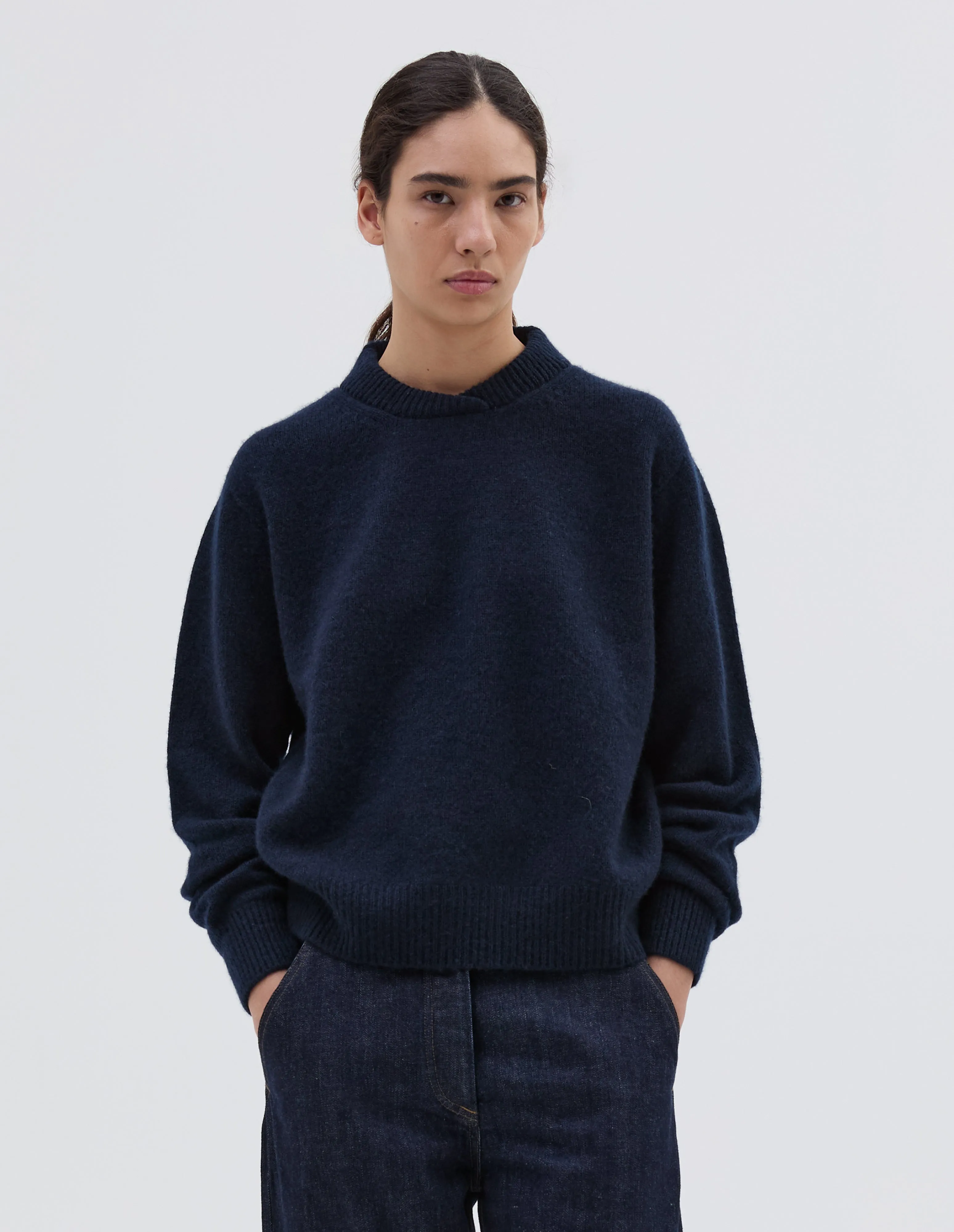 FULLY FASHIONED SWEATSHIRT | CASHMERE | NAVY sold by Margaret Howell