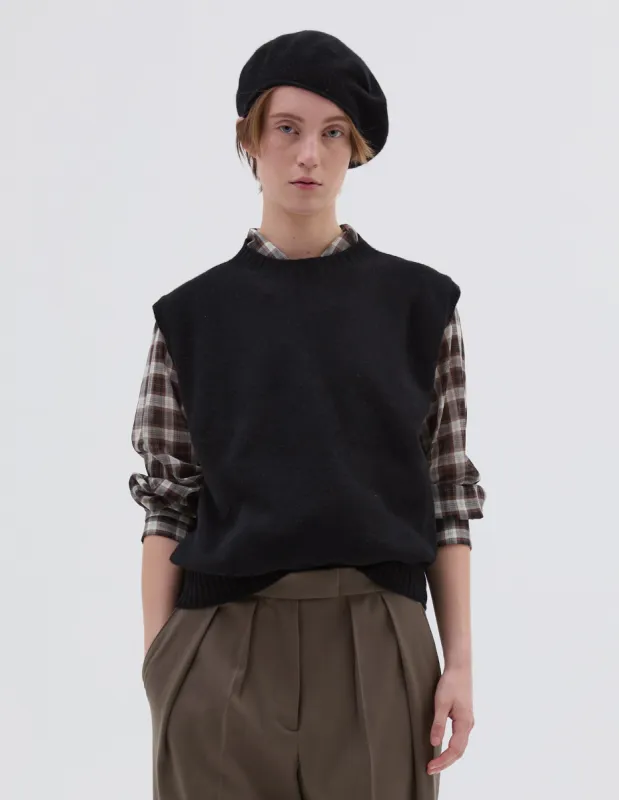 BOXY CREW NECK SLIPOVER | MERINO CASHMERE | BLACK sold by Margaret Howell