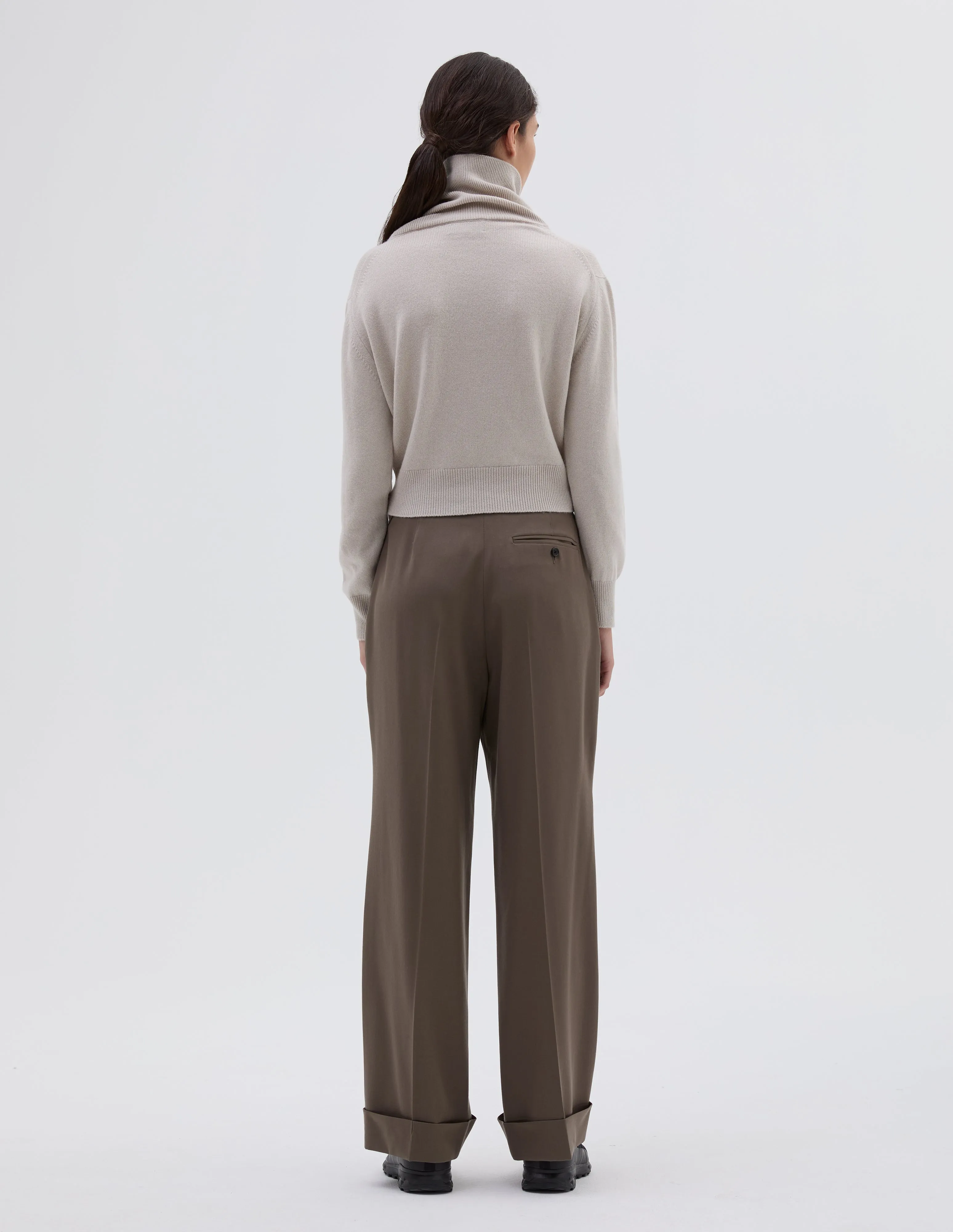 HIGH RIBBED POLO NECK | CASHMERE SILK | ECRU sold by Margaret Howell product image thumbnail 3