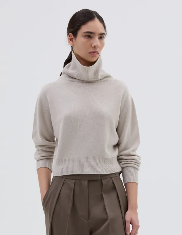 HIGH RIBBED POLO NECK | CASHMERE SILK | ECRU sold by Margaret Howell
