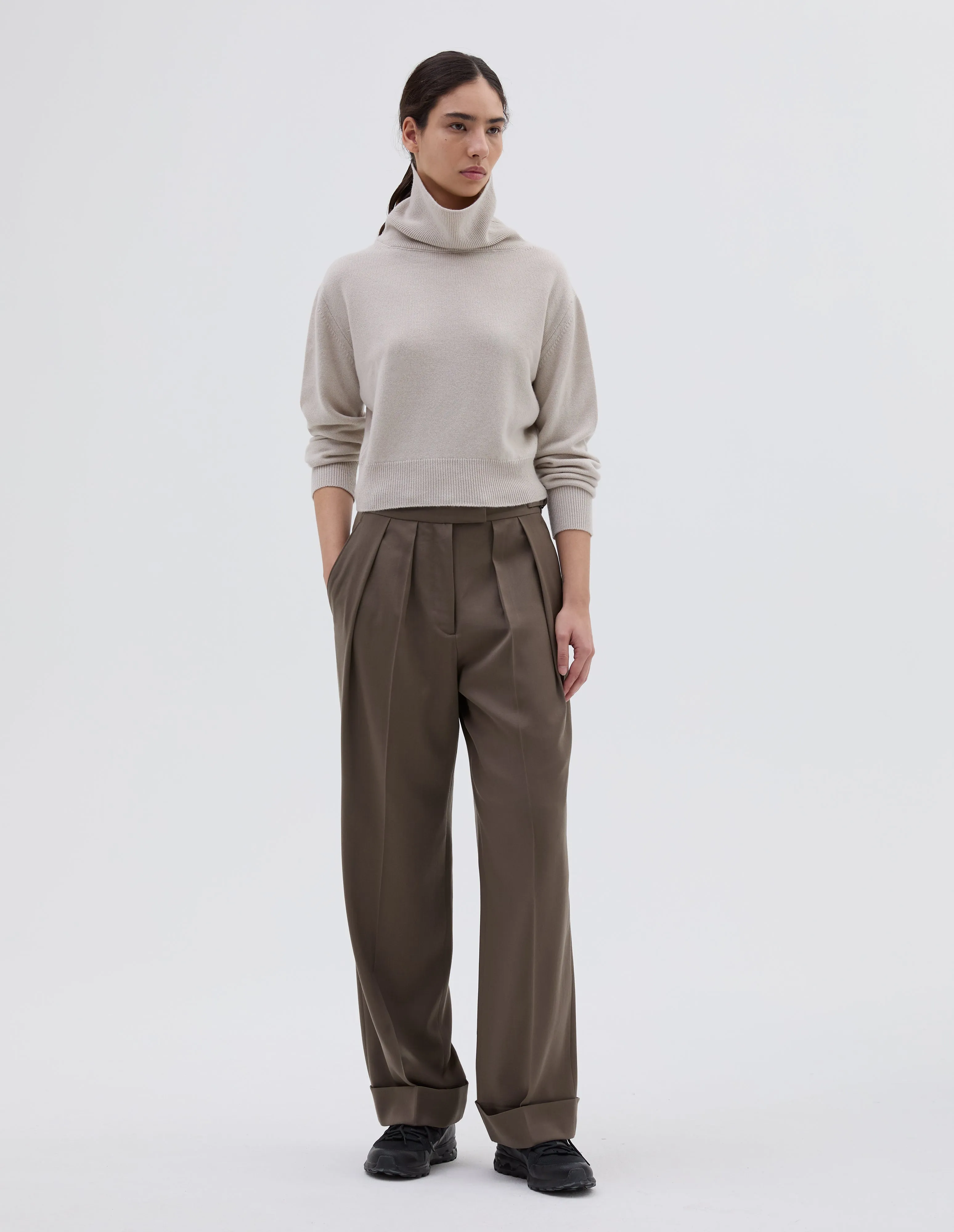 HIGH RIBBED POLO NECK | CASHMERE SILK | ECRU sold by Margaret Howell product image thumbnail 2