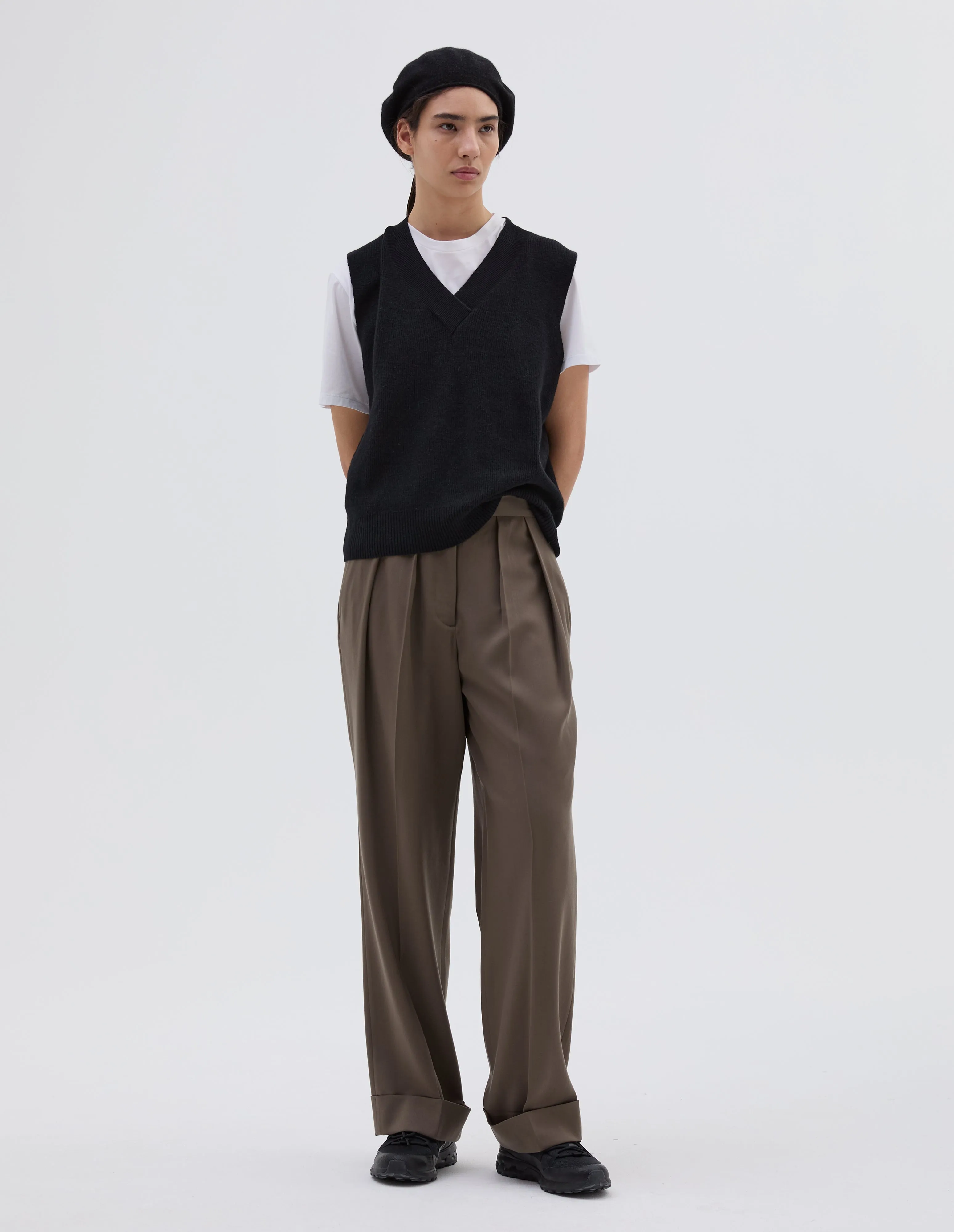 CROSS OVER V NECK SLIPOVER | WOOL SILK CASHMERE | BLACK sold by Margaret Howell product image thumbnail 2