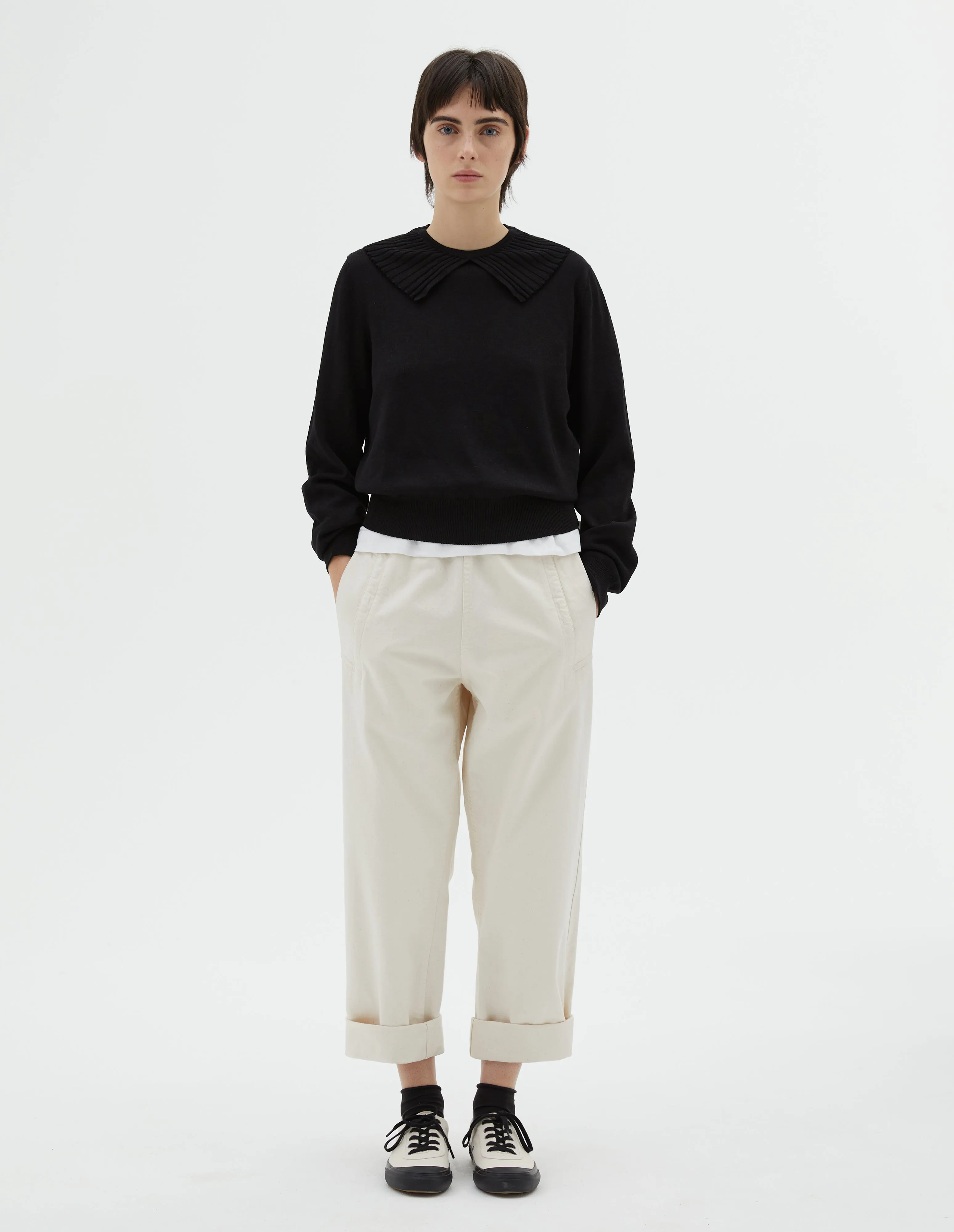FLUTED COLLAR JUMPER | EXTRAFINE MERINO WOOL | BLACK sold by Margaret Howell product image thumbnail 2