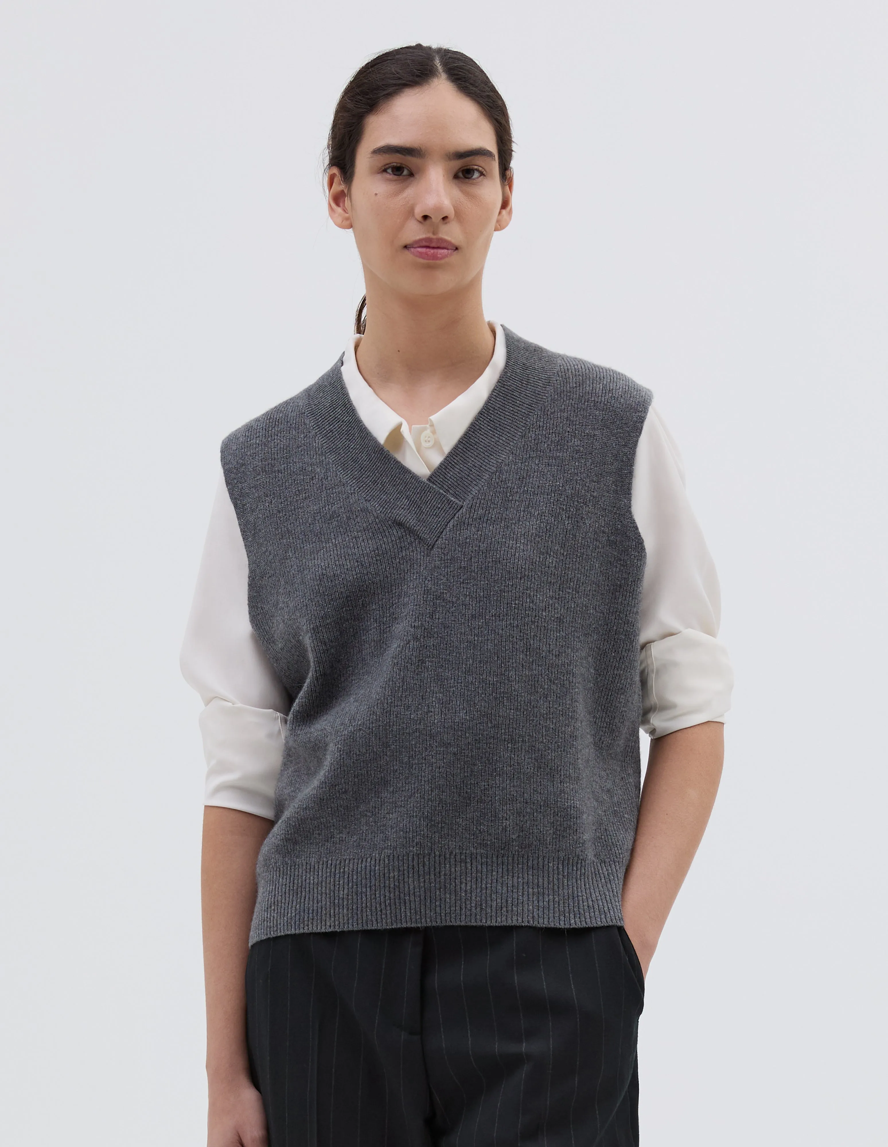 CROSS OVER V NECK SLIPOVER | WOOL SILK CASHMERE
| GREY FLANNEL sold by Margaret Howell
