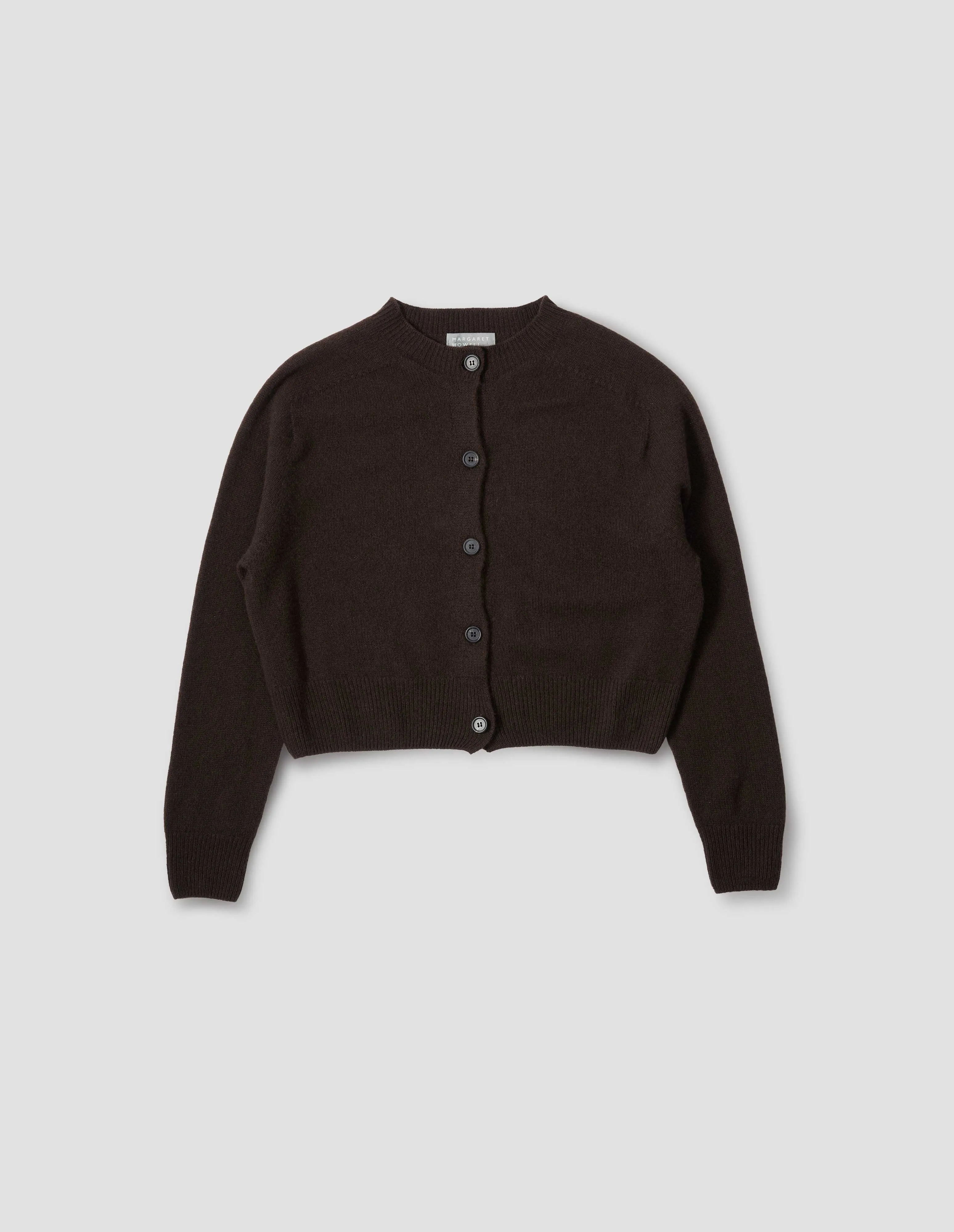 SMALL CREW NECK CARDIGAN | MERINO CASHMERE | COFFEE sold by Margaret Howell product image thumbnail 4