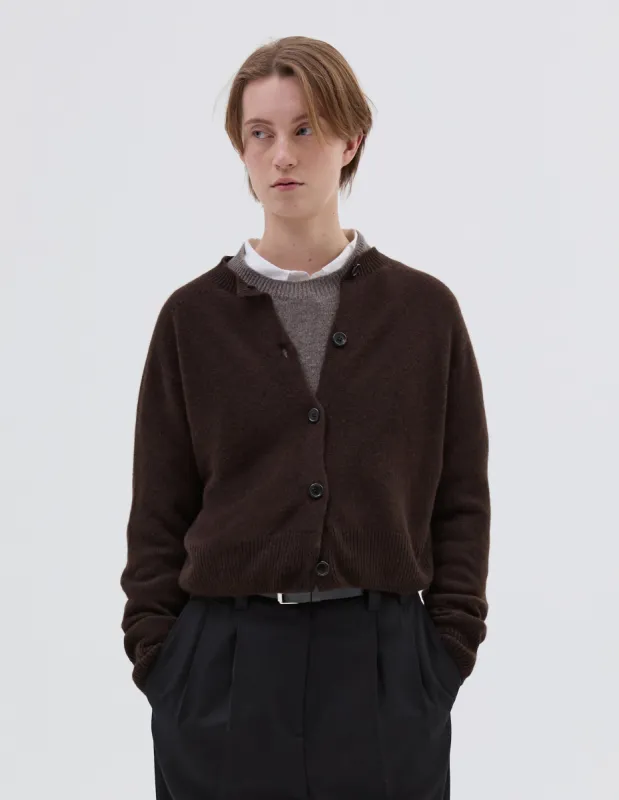 SMALL CREW NECK CARDIGAN | MERINO CASHMERE | COFFEE sold by Margaret Howell