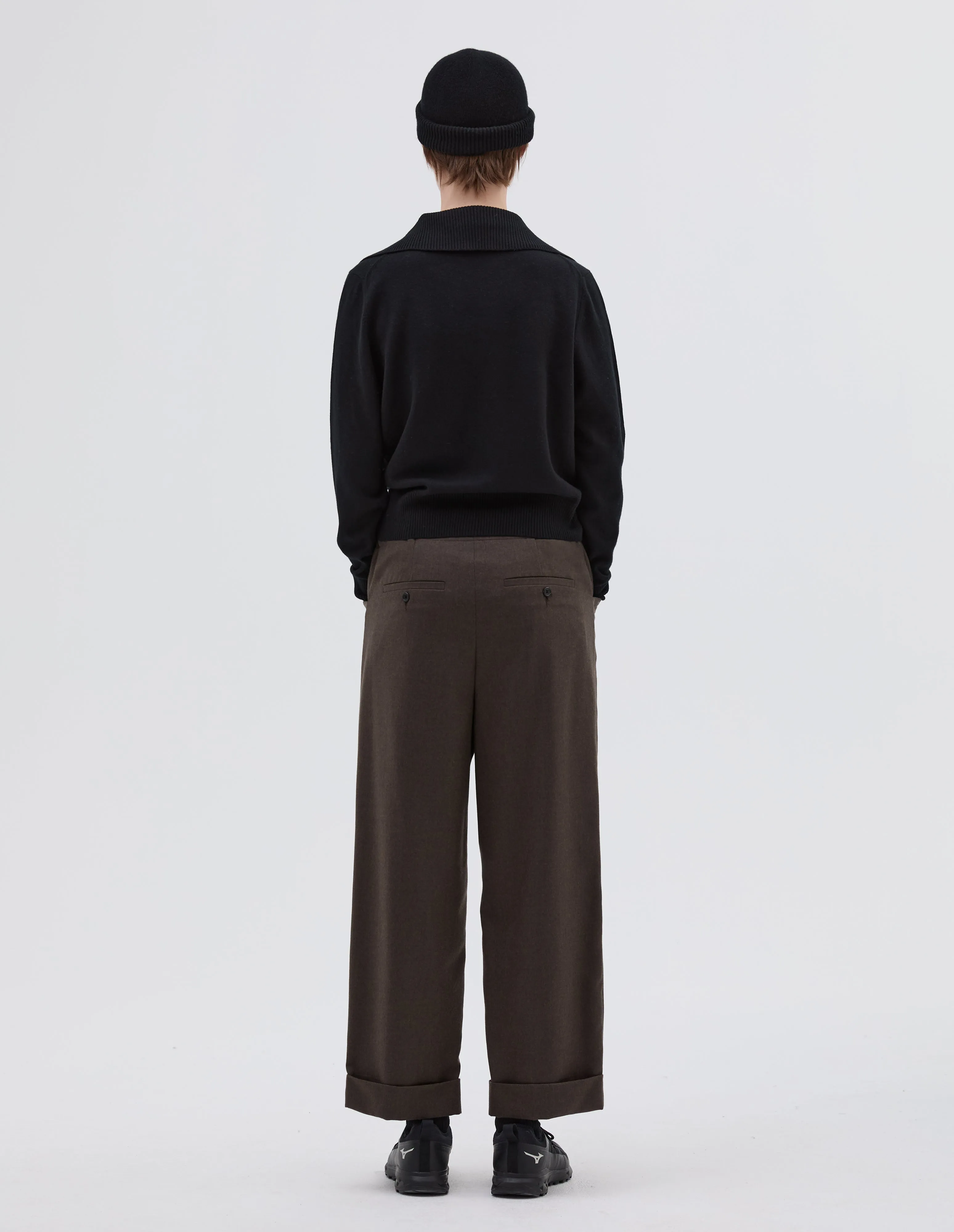 CROSS NECK POLO JUMPER | FINE LAMBSWOOL | BLACK sold by Margaret Howell product image thumbnail 3