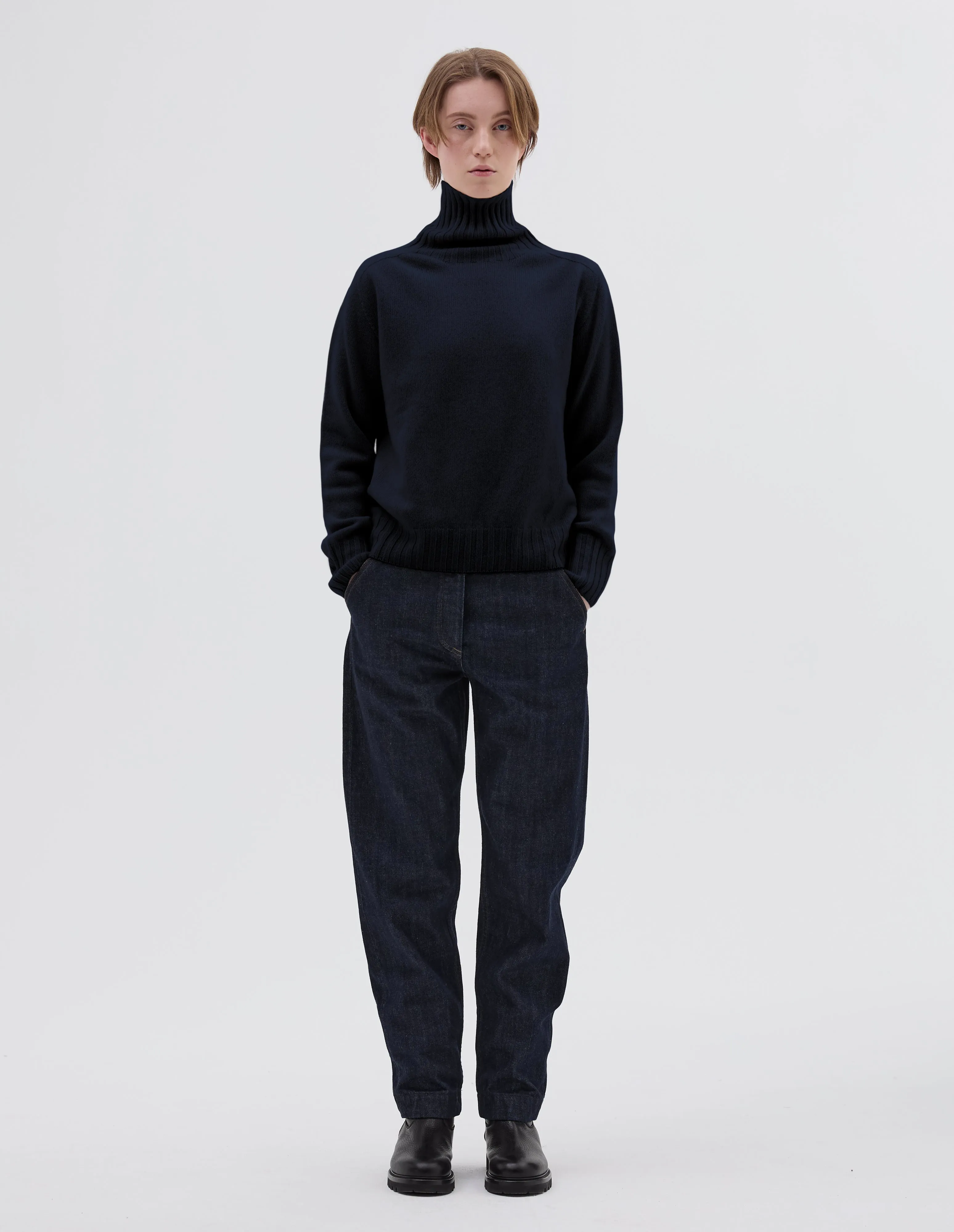 WIDE ROLL NECK | CASHMERE | DARK NAVY sold by Margaret Howell product image thumbnail 2