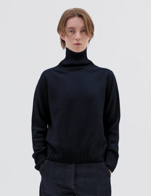 WIDE ROLL NECK | CASHMERE | DARK NAVY sold by Margaret Howell