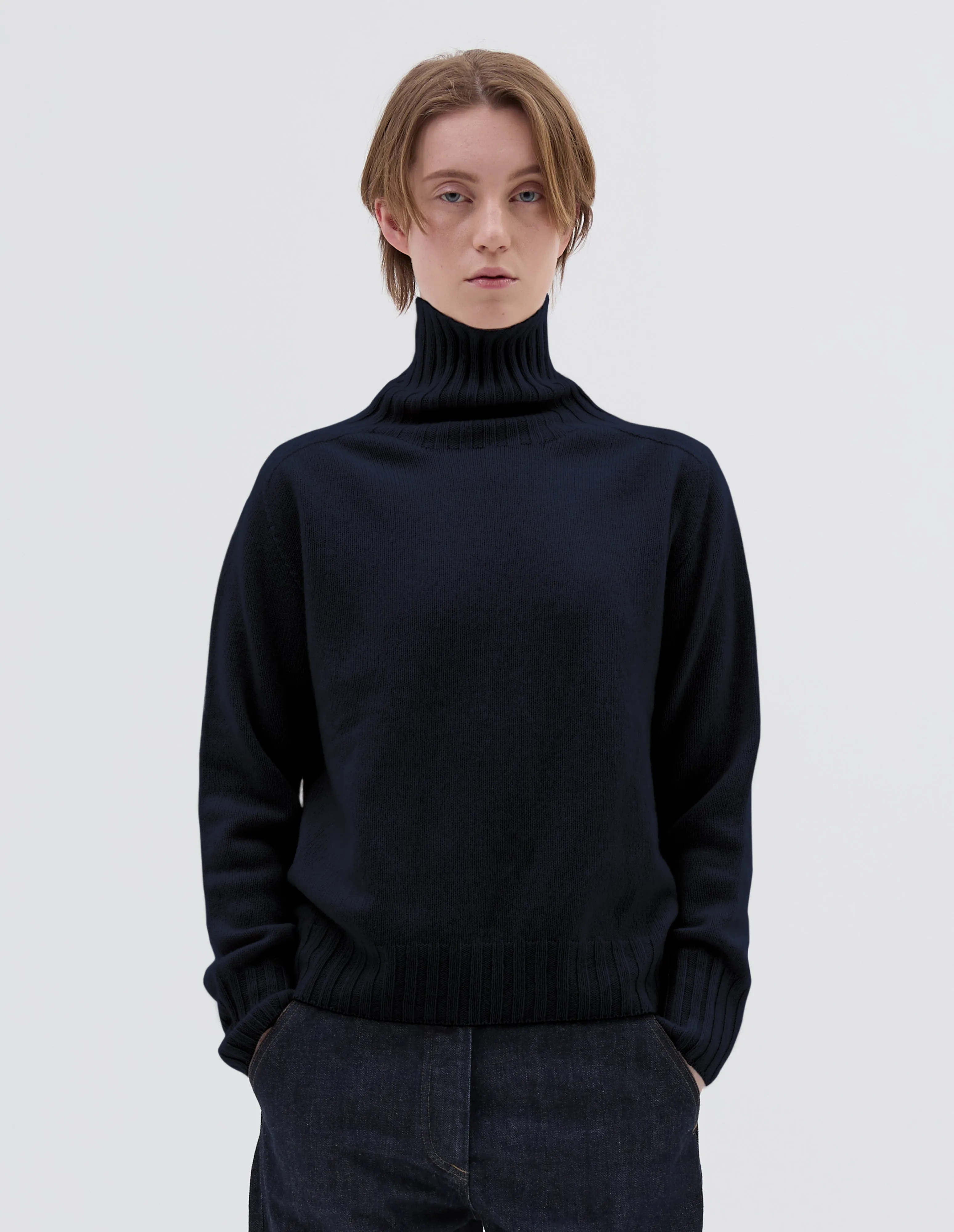 WIDE ROLL NECK | CASHMERE | DARK NAVY sold by Margaret Howell