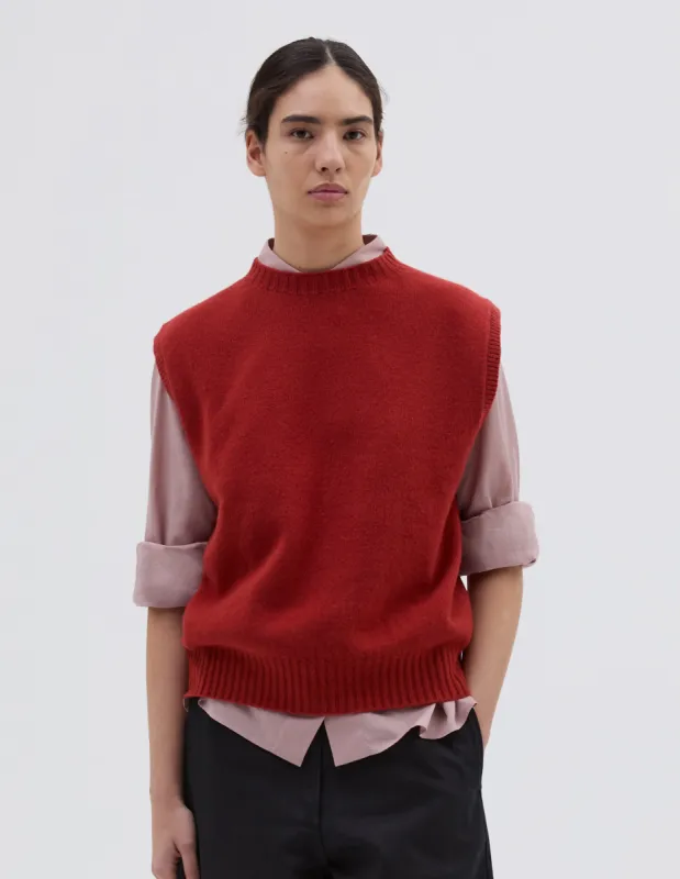 BOXY CREW NECK SLIPOVER | MERINO CASHMERE | CARMINE sold by Margaret Howell
