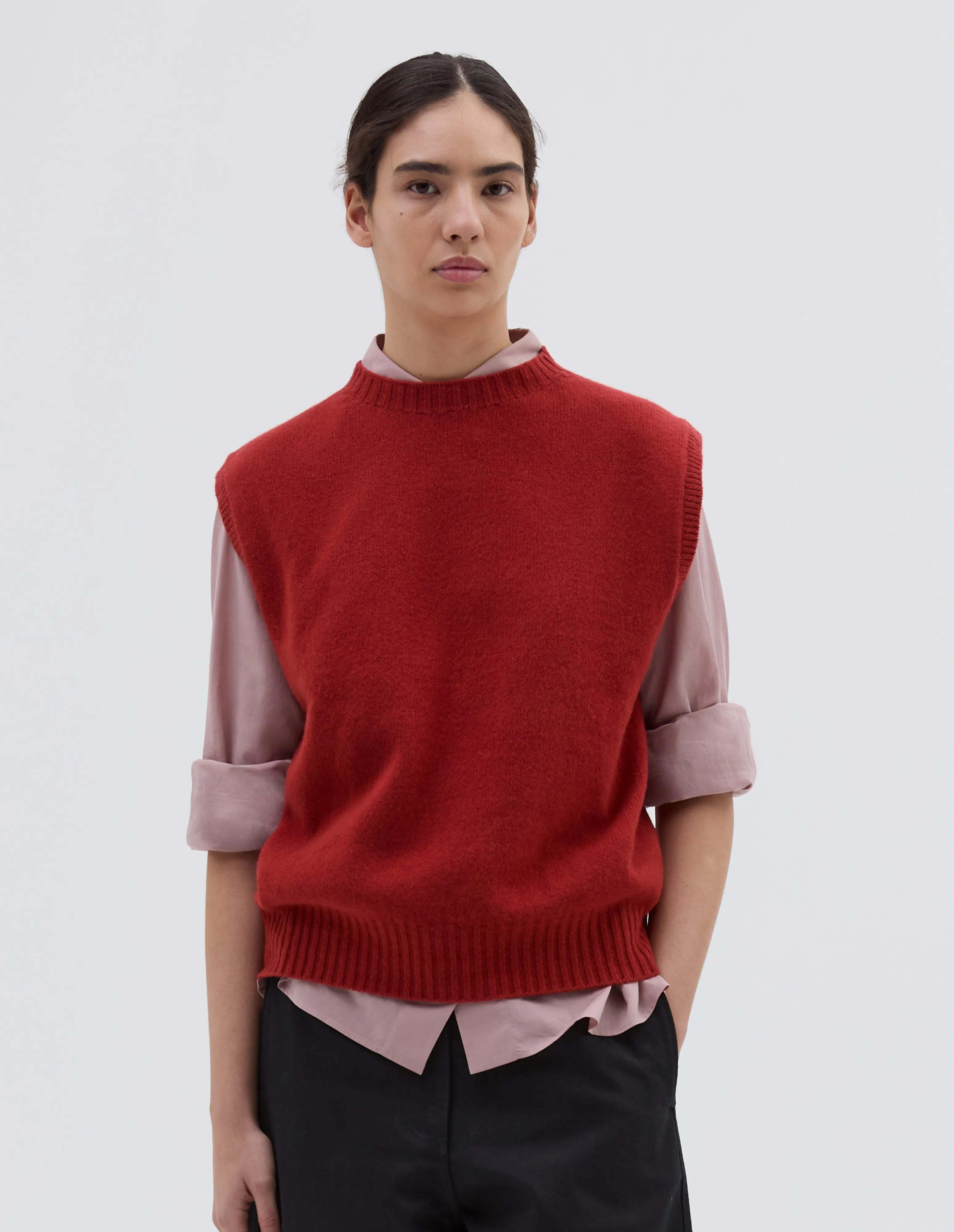 BOXY CREW NECK SLIPOVER | MERINO CASHMERE | CARMINE sold by Margaret Howell