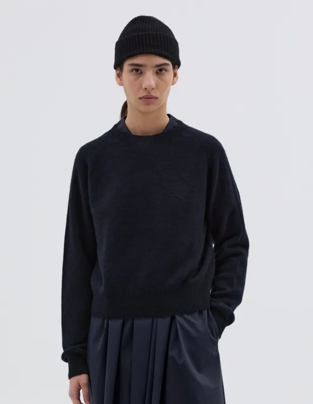 SHORT CLASSIC CREW NECK | CASHMERE TWIST
 | DARK NAVY TWIST sold by Margaret Howell