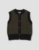 MHL. CONTRAST TRIM WAISTCOAT | VIRGIN WOOL | DARK OLIVE / BLACK sold by Margaret Howell