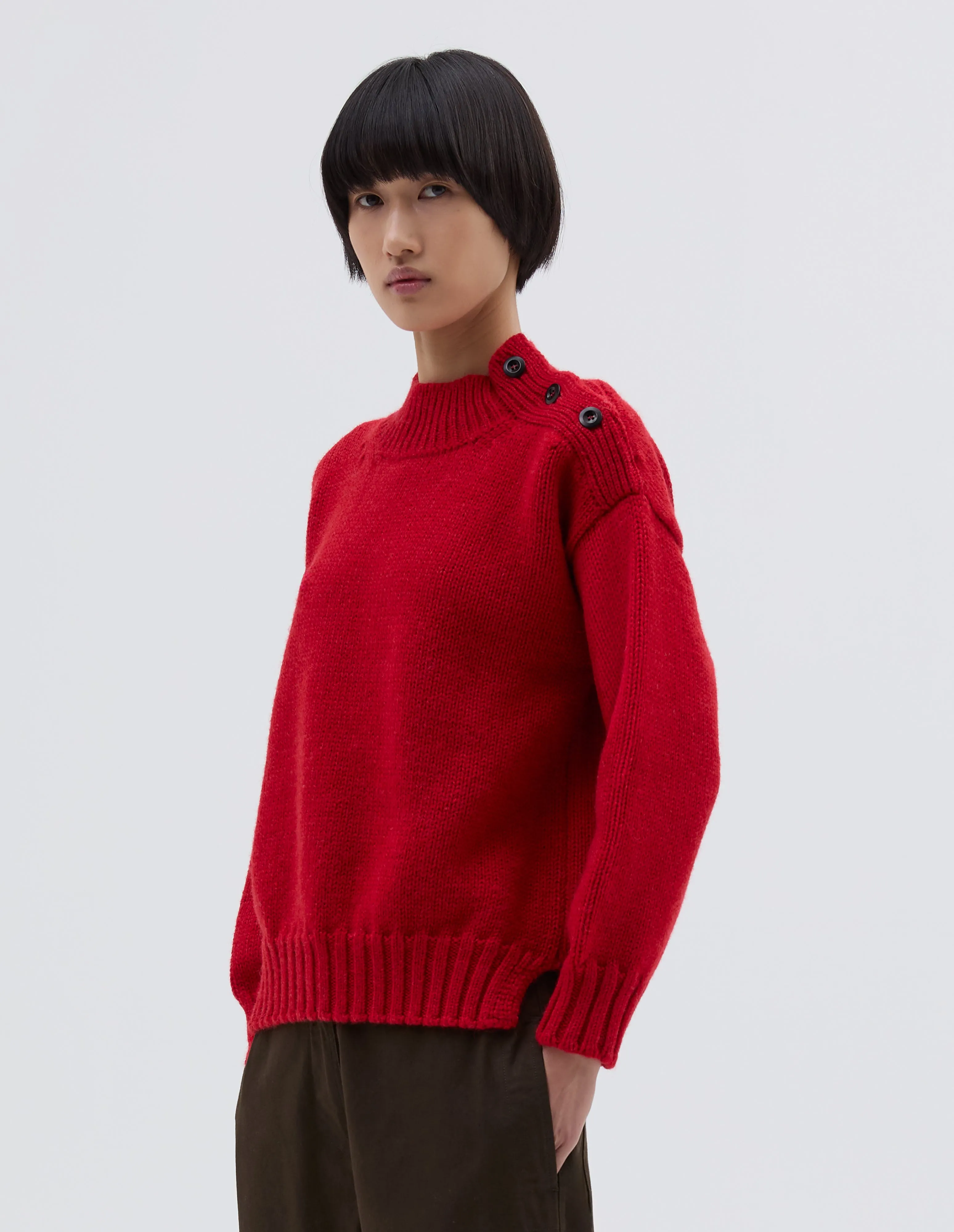 MHL. CHUNKY BUTTON NECK SWEATER | BRITISH WOOL | SPORTS RED sold by Margaret Howell product image thumbnail 2