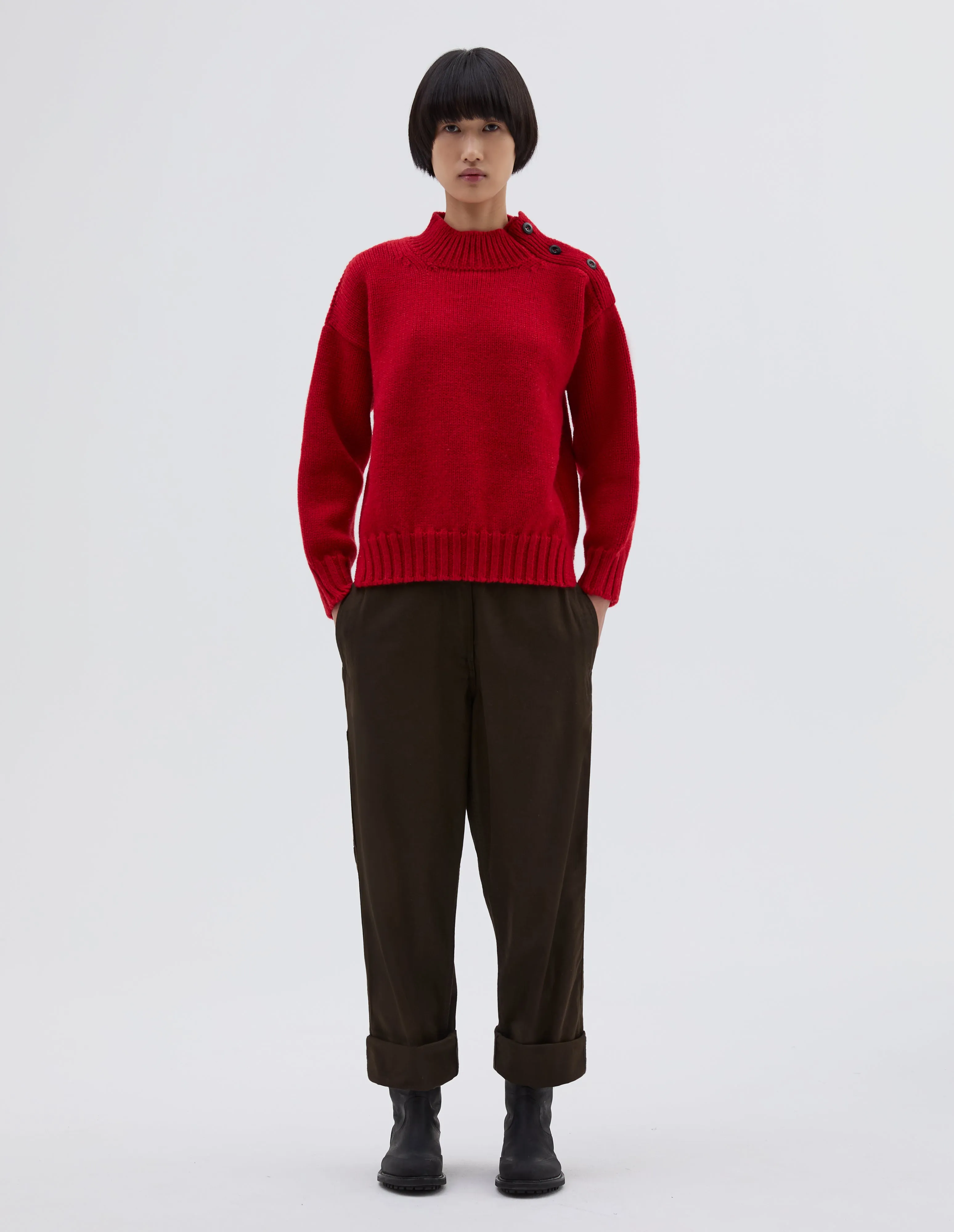 MHL. CHUNKY BUTTON NECK SWEATER | BRITISH WOOL | SPORTS RED sold by Margaret Howell product image thumbnail 3