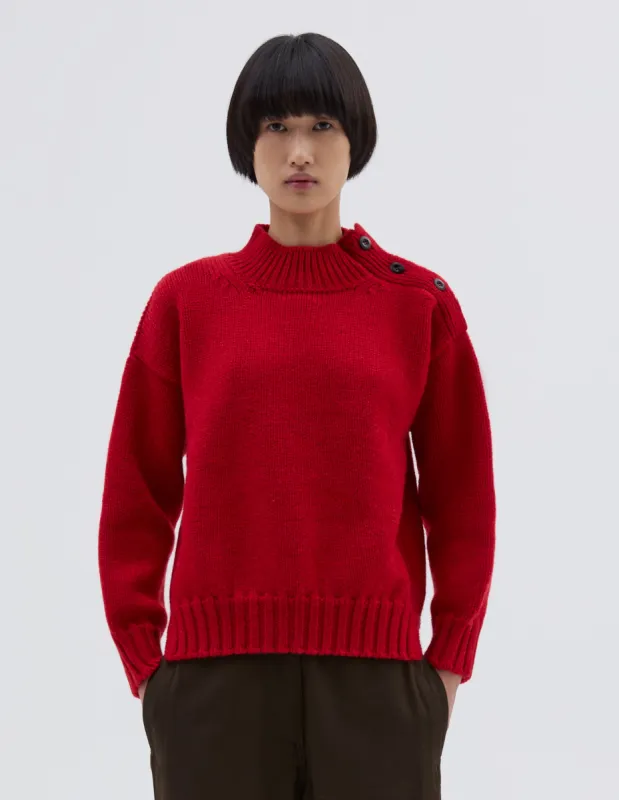 MHL. CHUNKY BUTTON NECK SWEATER | BRITISH WOOL | SPORTS RED sold by Margaret Howell