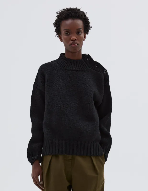 MHL. CHUNKY BUTTON NECK SWEATER | BRITISH WOOL
 | BLACK sold by Margaret Howell