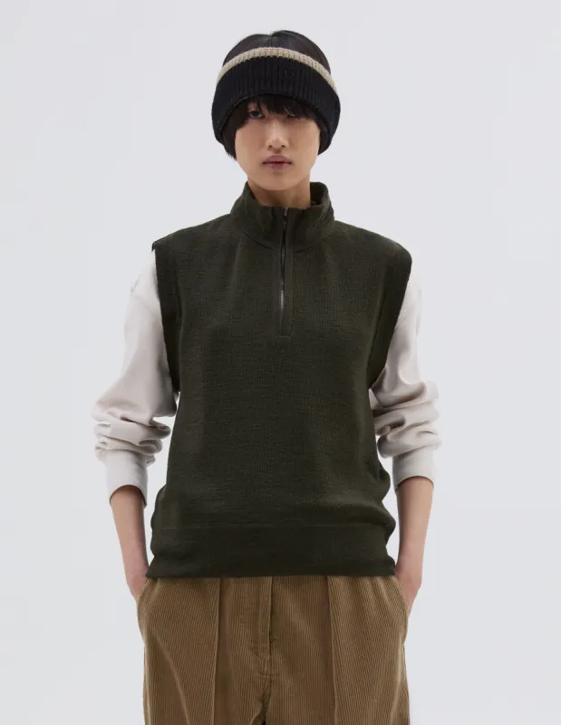 MHL. HALF ZIP SLIPOVER | PURE WOOL
 | ARMY GREEN sold by Margaret Howell