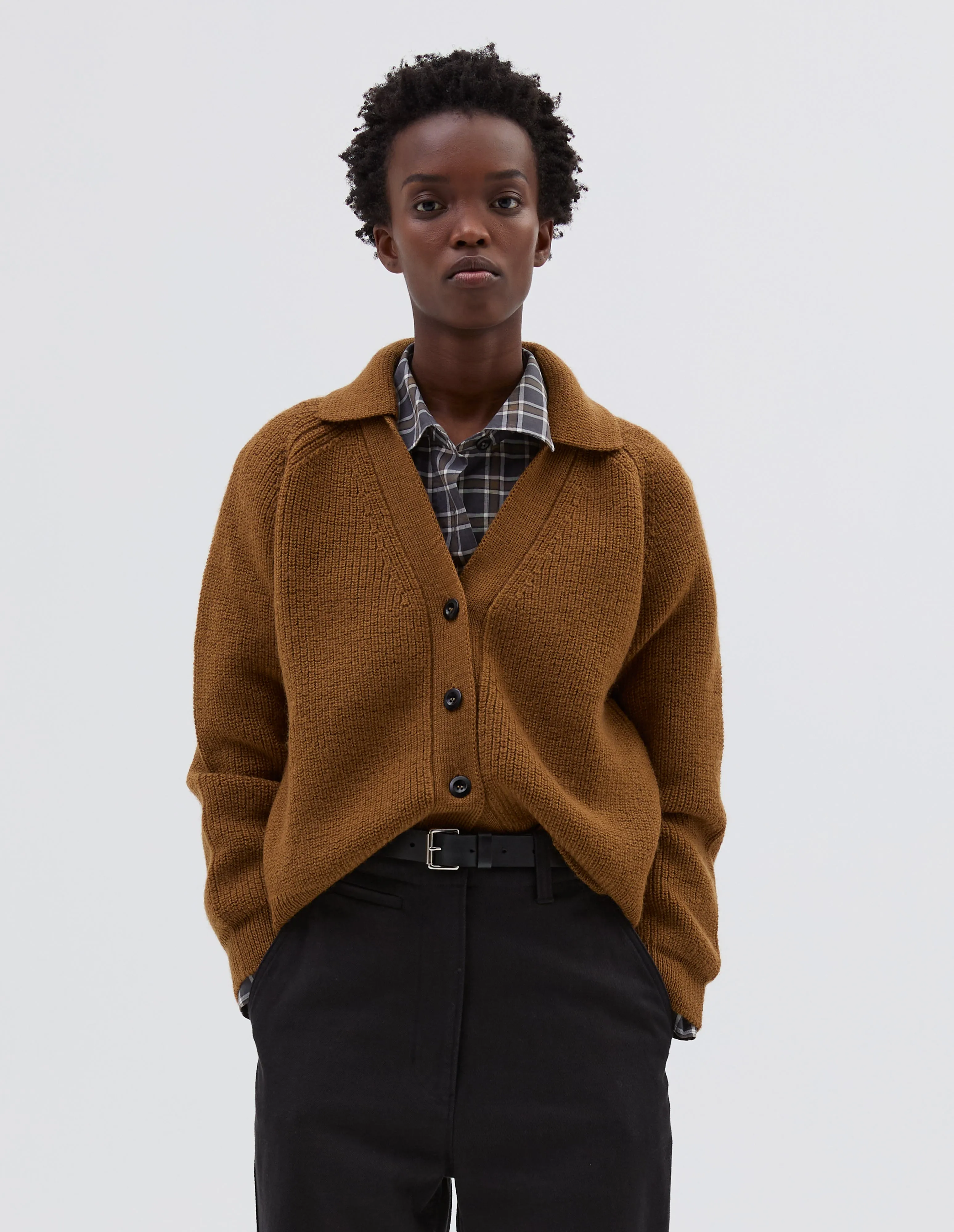 MHL. COLLARED CARDIGAN | VIRGIN WOOL | OCHRE sold by Margaret Howell