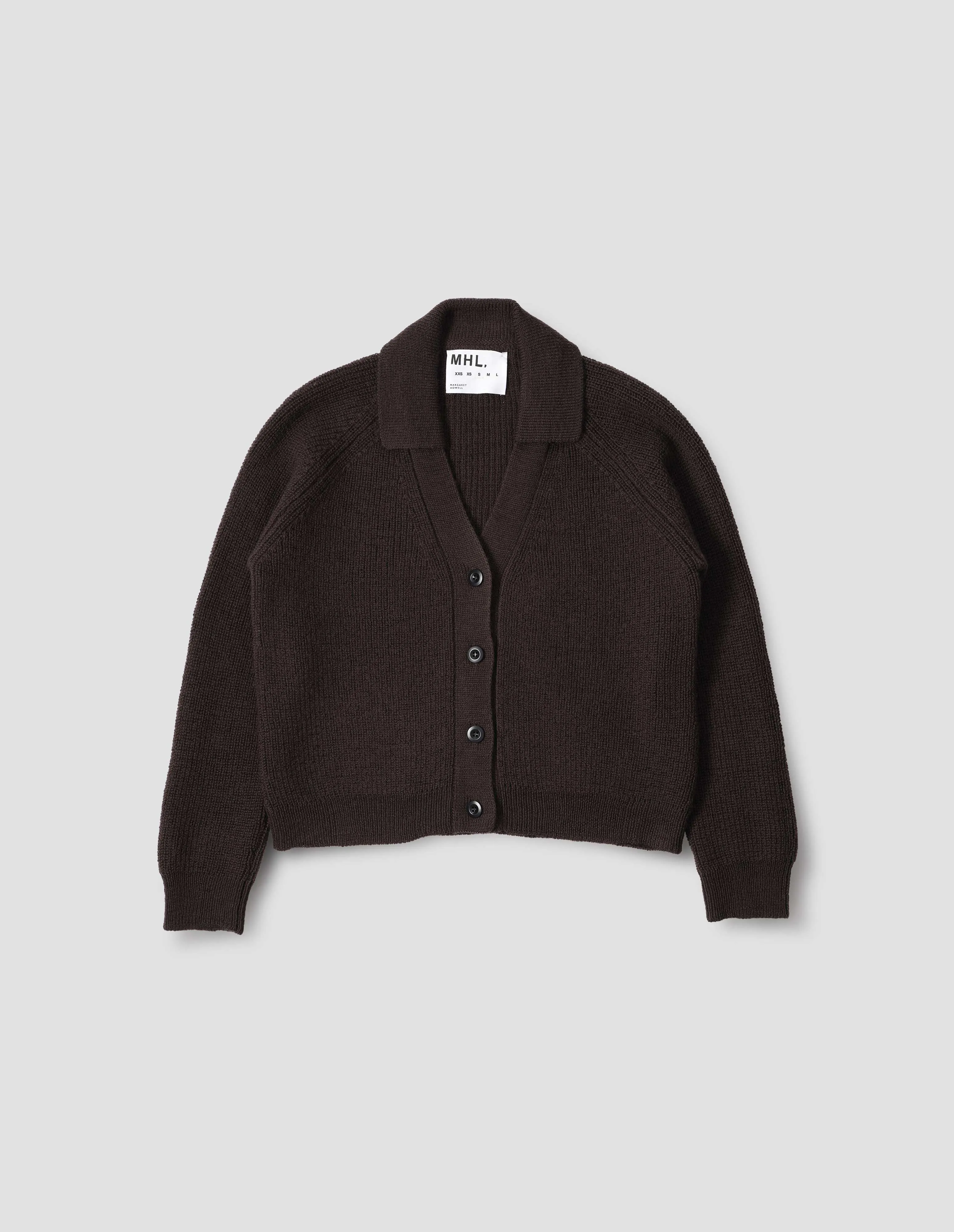 MHL. COLLARED CARDIGAN | VIRGIN WOOL | CHOCOLATE sold by Margaret Howell product image thumbnail 4