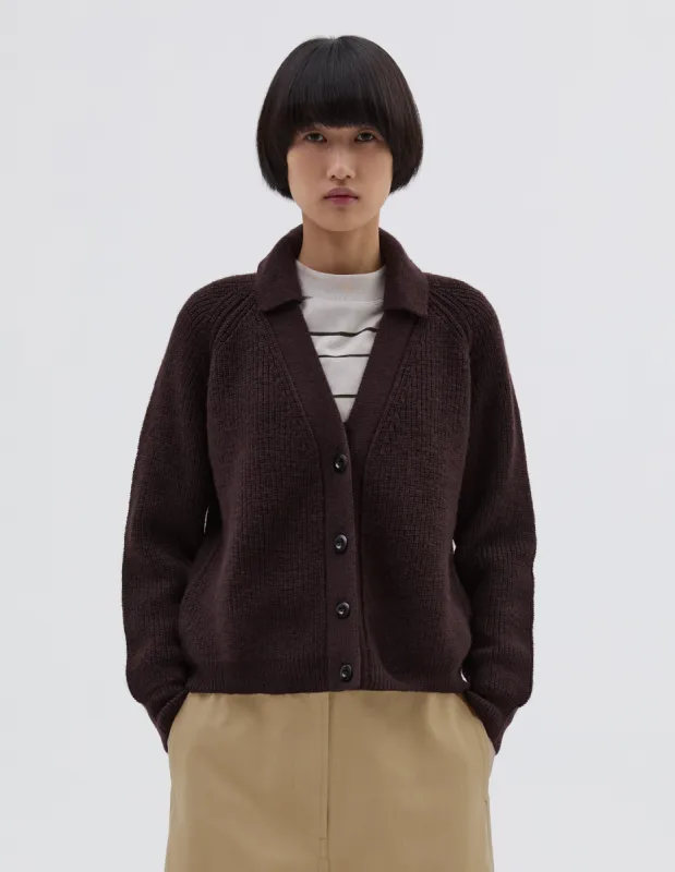 MHL. COLLARED CARDIGAN | VIRGIN WOOL | CHOCOLATE sold by Margaret Howell