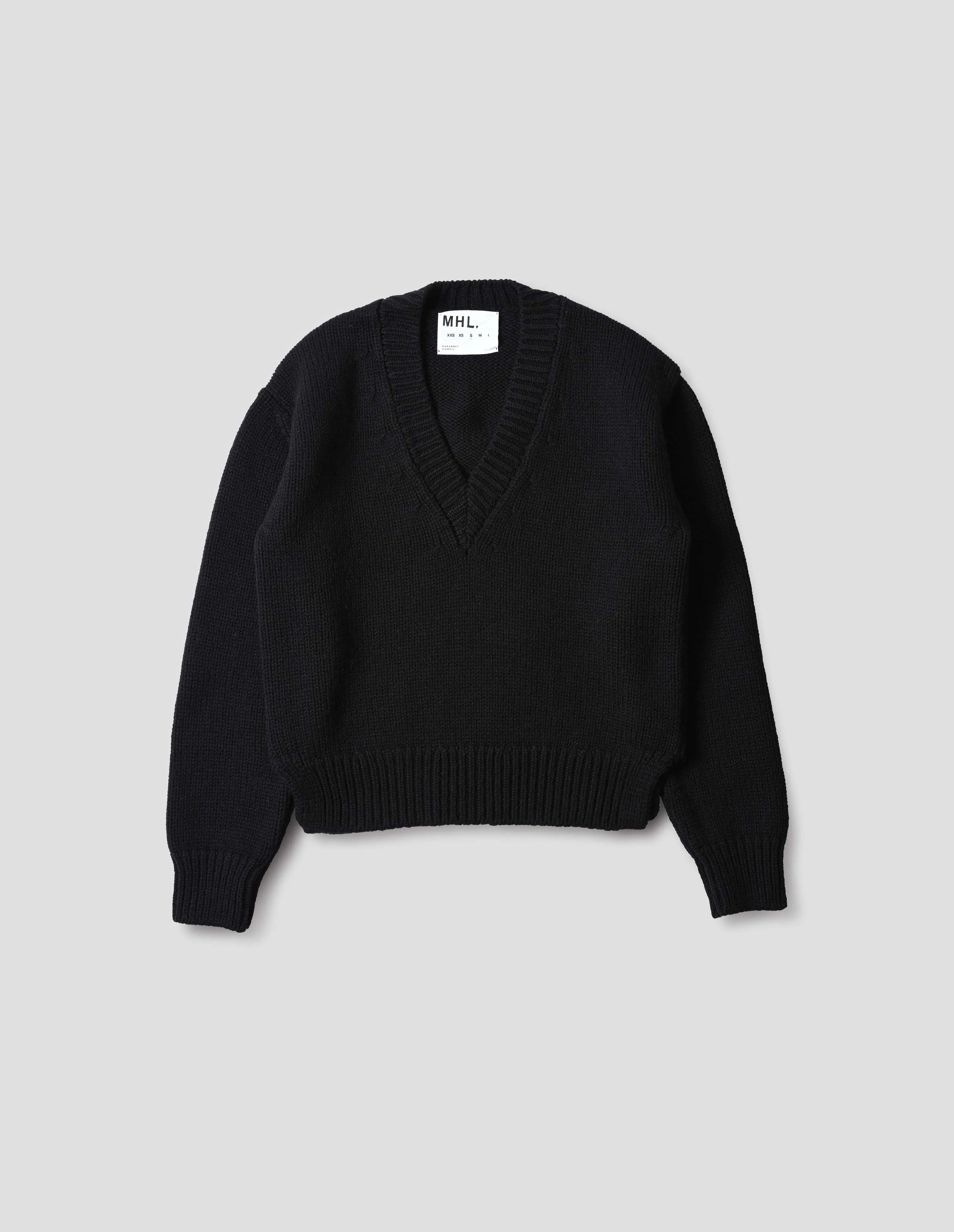 MHL. CHUNKY V NECK | BRITISH MERINO | BLACK sold by Margaret Howell product image thumbnail 4