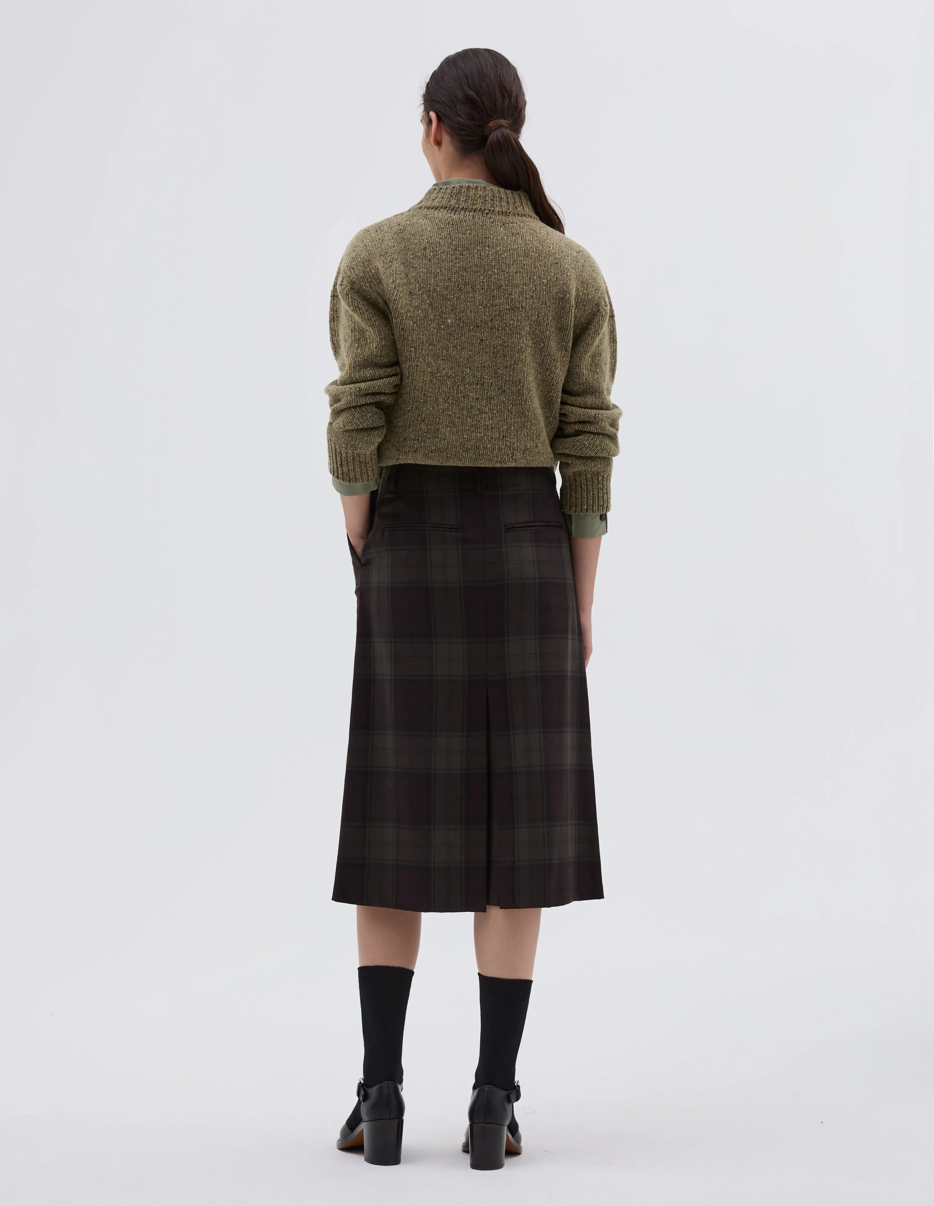 BACK VENT SKIRT | CHECK WOOL TWILL | KHAKI / BROWN sold by Margaret Howell product image thumbnail 2