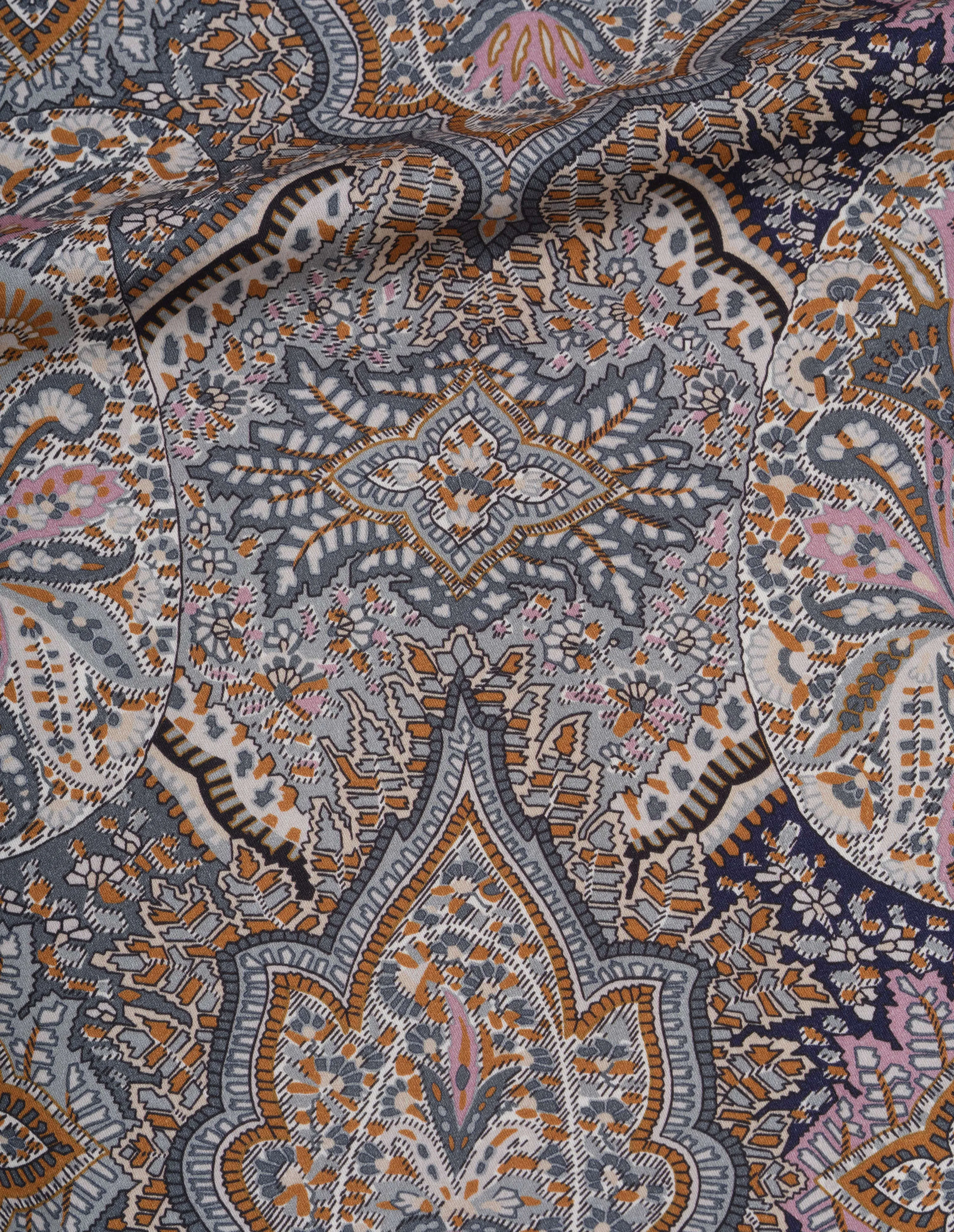 CONTRAST WAISTBAND SKIRT | LIBERTY ARCHIVE COTTON | PETROL / SAND / PINK sold by Margaret Howell product image thumbnail 5