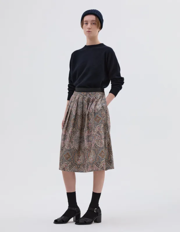 CONTRAST WAISTBAND SKIRT | LIBERTY ARCHIVE COTTON | PETROL / SAND / PINK sold by Margaret Howell