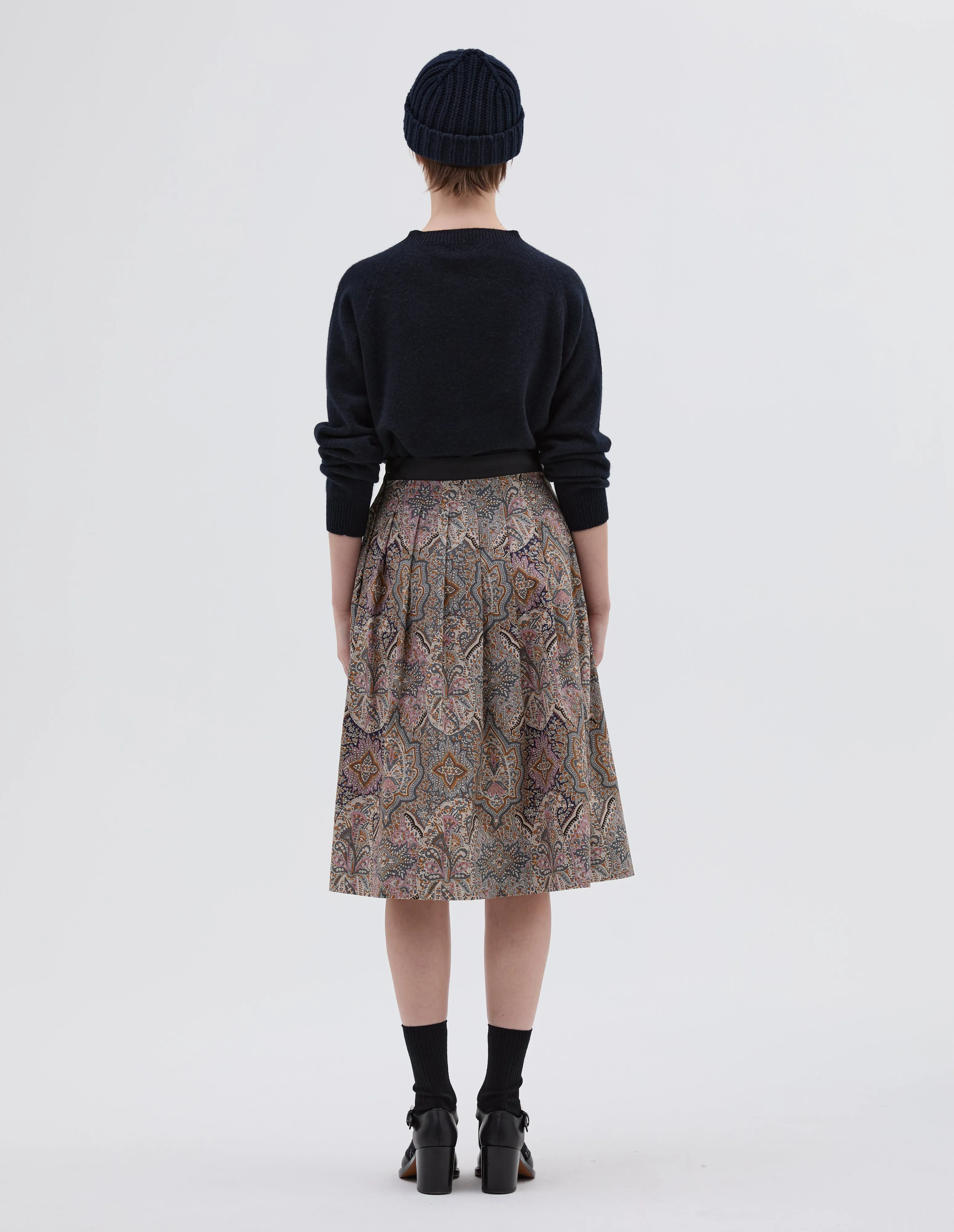 CONTRAST WAISTBAND SKIRT | LIBERTY ARCHIVE COTTON | PETROL / SAND / PINK sold by Margaret Howell product image thumbnail 2