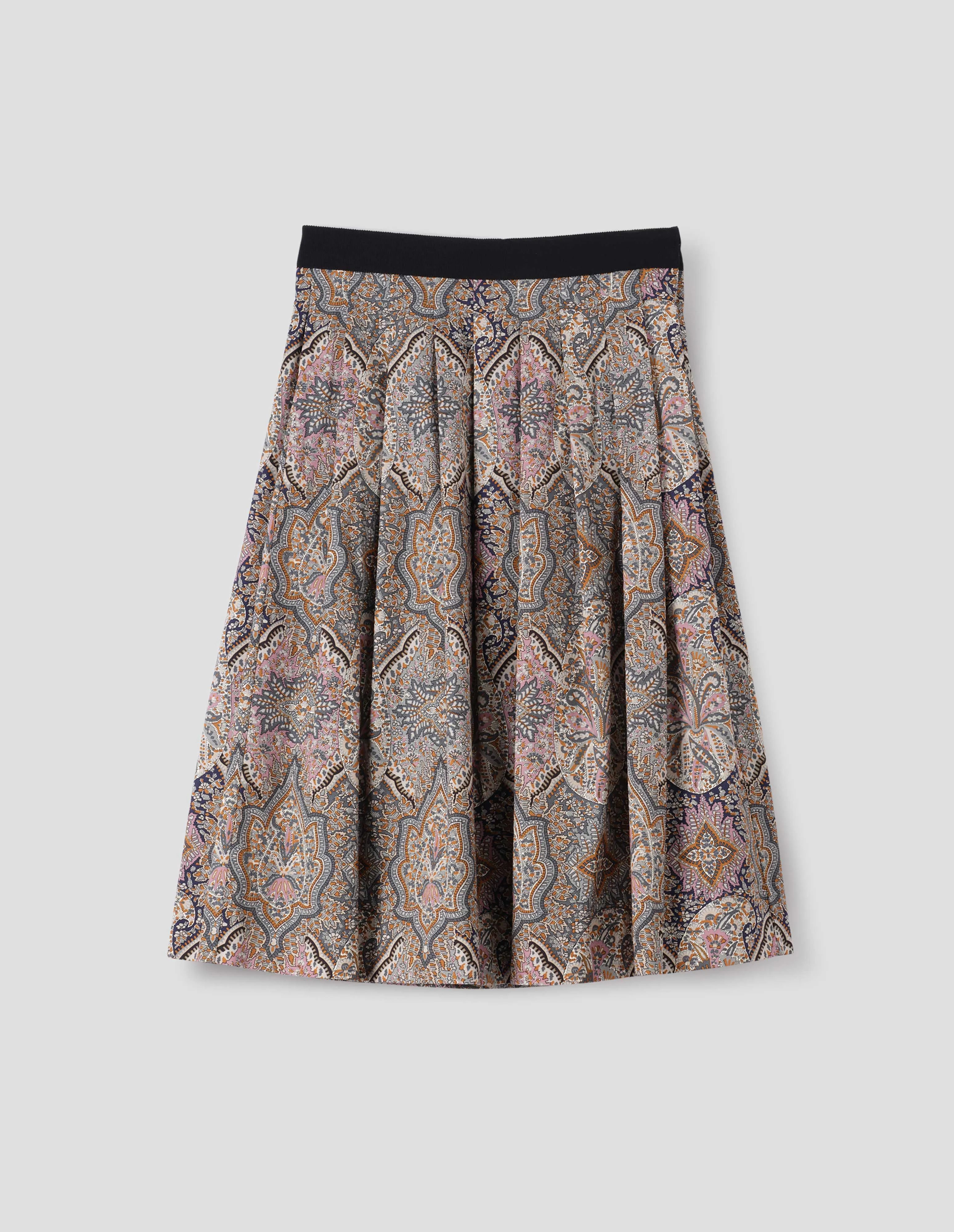 CONTRAST WAISTBAND SKIRT | LIBERTY ARCHIVE COTTON | PETROL / SAND / PINK sold by Margaret Howell product image thumbnail 3