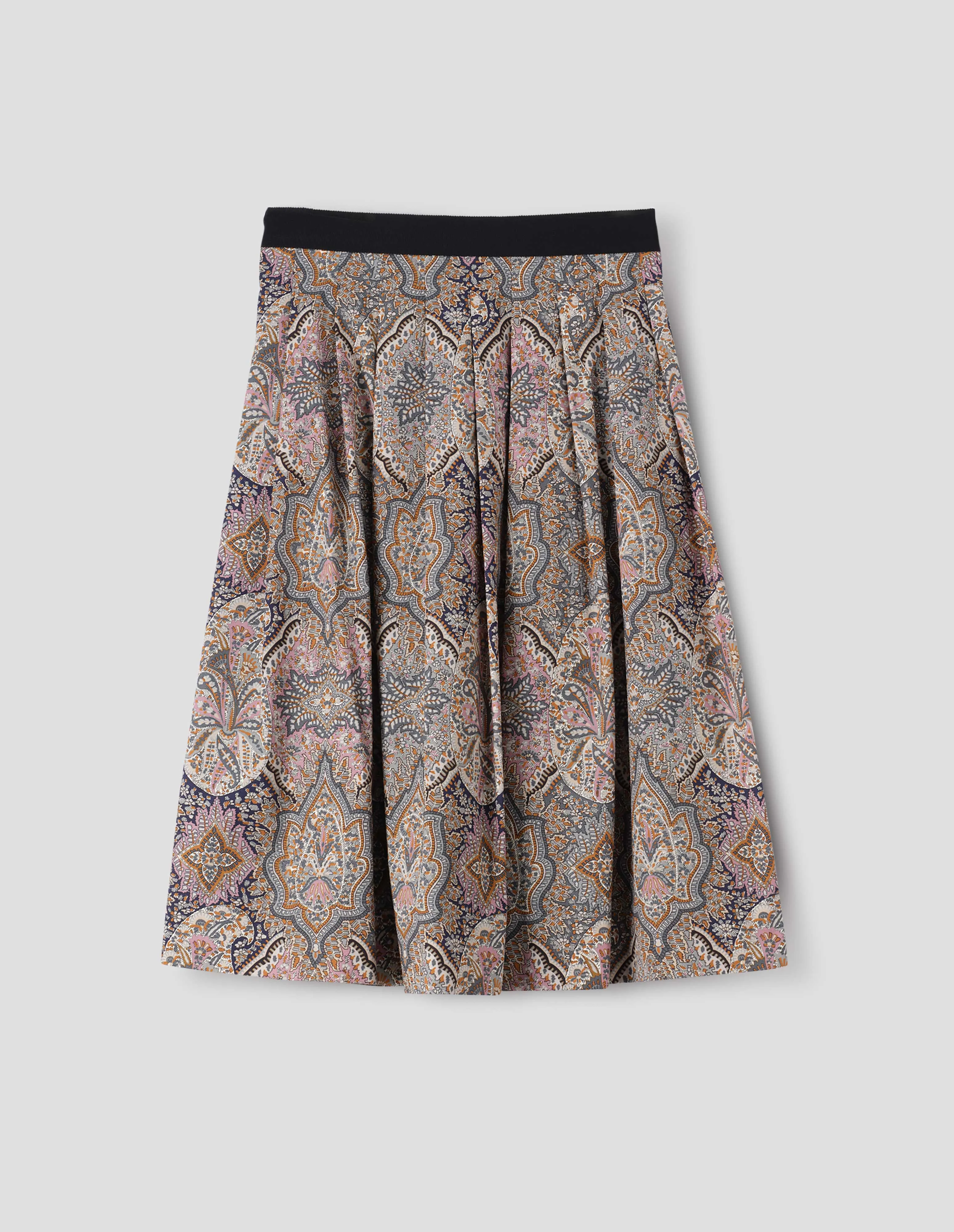 CONTRAST WAISTBAND SKIRT | LIBERTY ARCHIVE COTTON | PETROL / SAND / PINK sold by Margaret Howell product image thumbnail 4