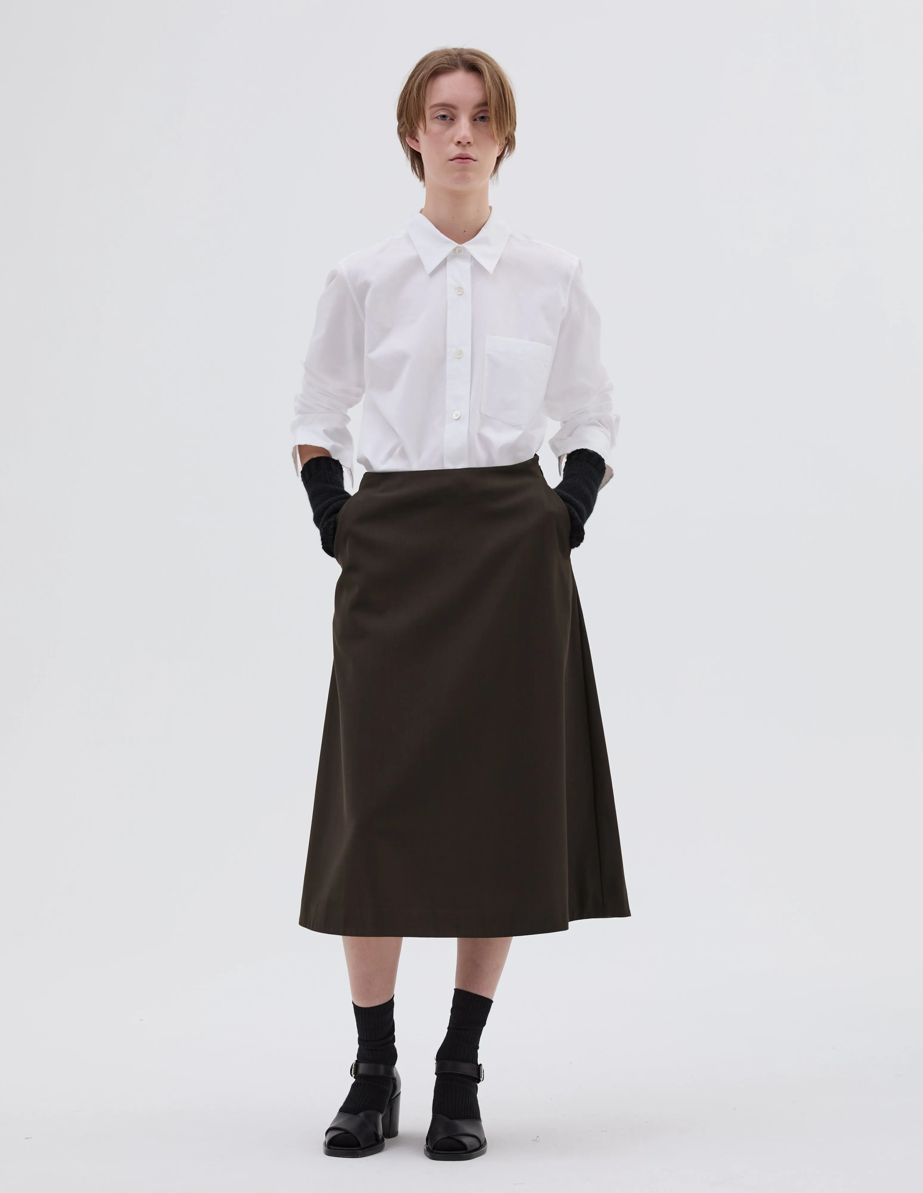 FULL SKIRT | COMPACT COTTON WOOL | TEAK sold by Margaret Howell