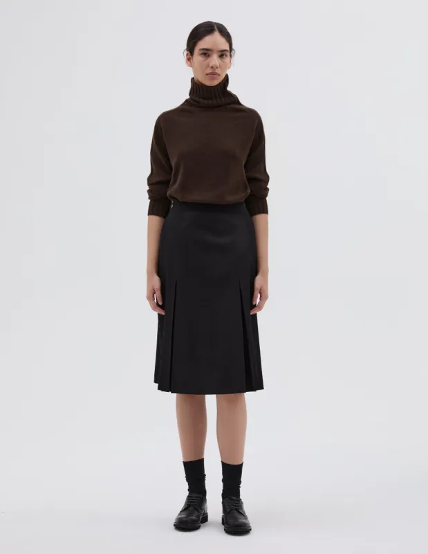 KICK PLEAT SKIRT | FLUID WOOL TWILL | BLACK sold by Margaret Howell