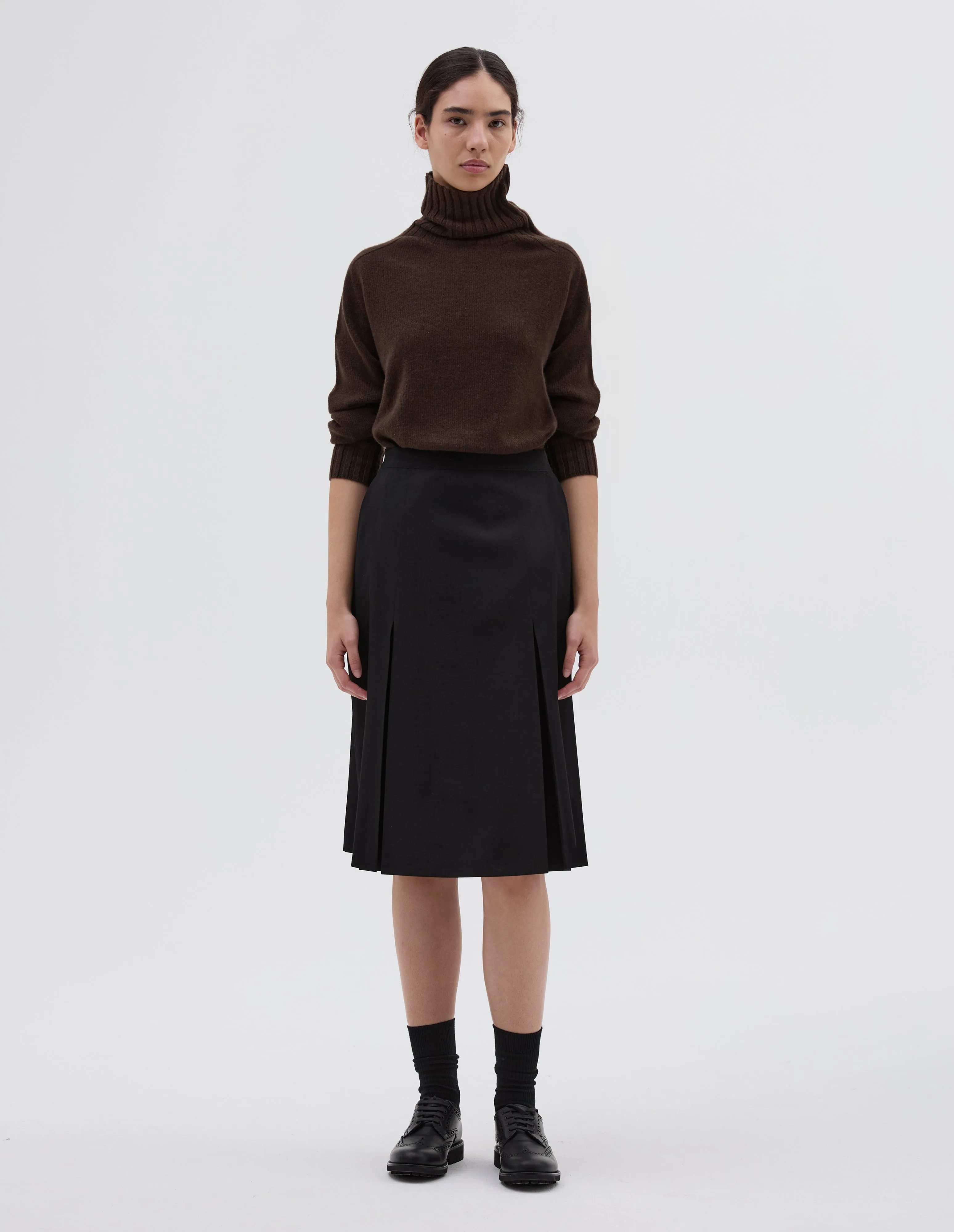 KICK PLEAT SKIRT | FLUID WOOL TWILL | BLACK sold by Margaret Howell
