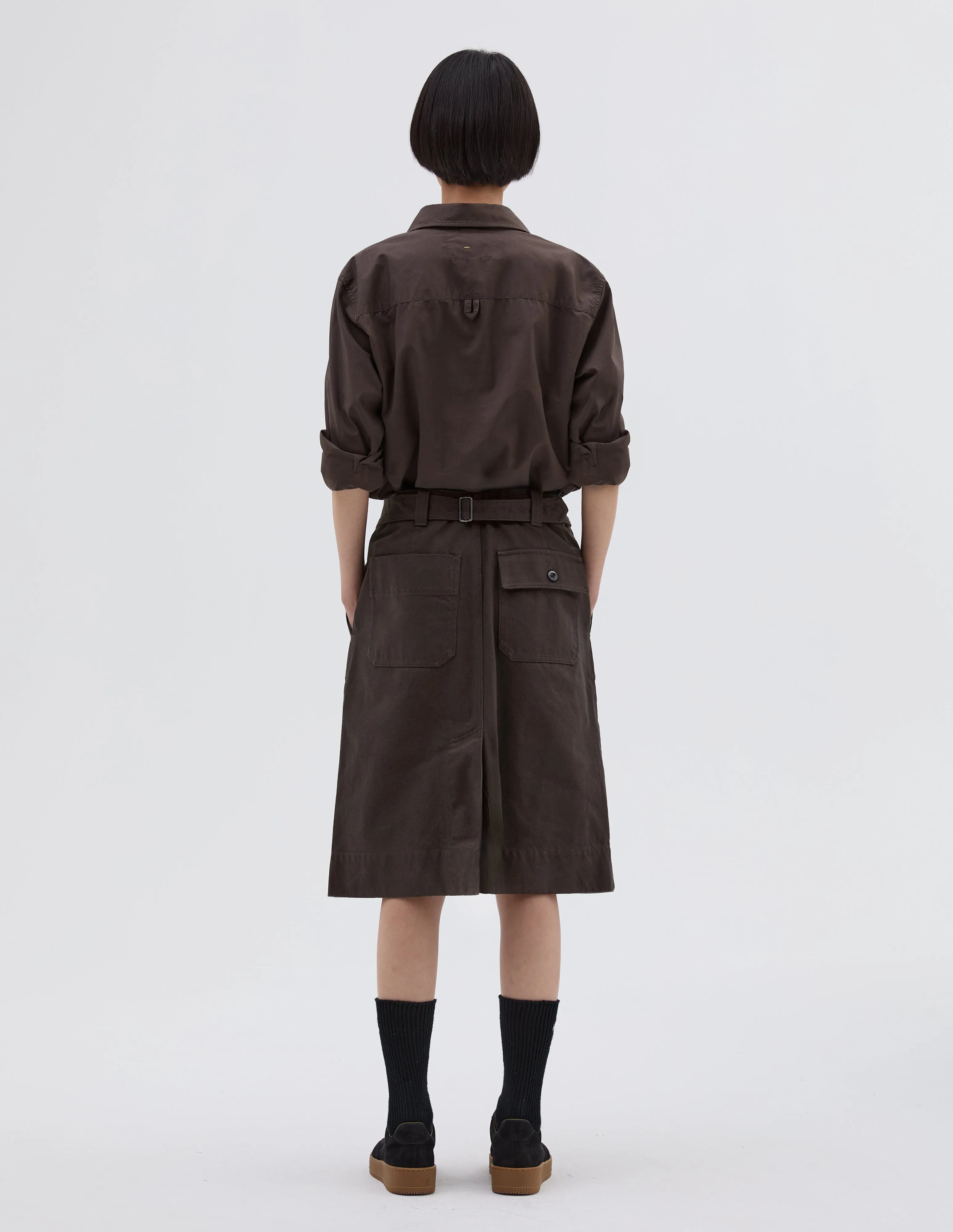 MHL. CINCH BACK SKIRT | RAISED COTTON DRILL | DARK BROWN sold by Margaret Howell product image thumbnail 3