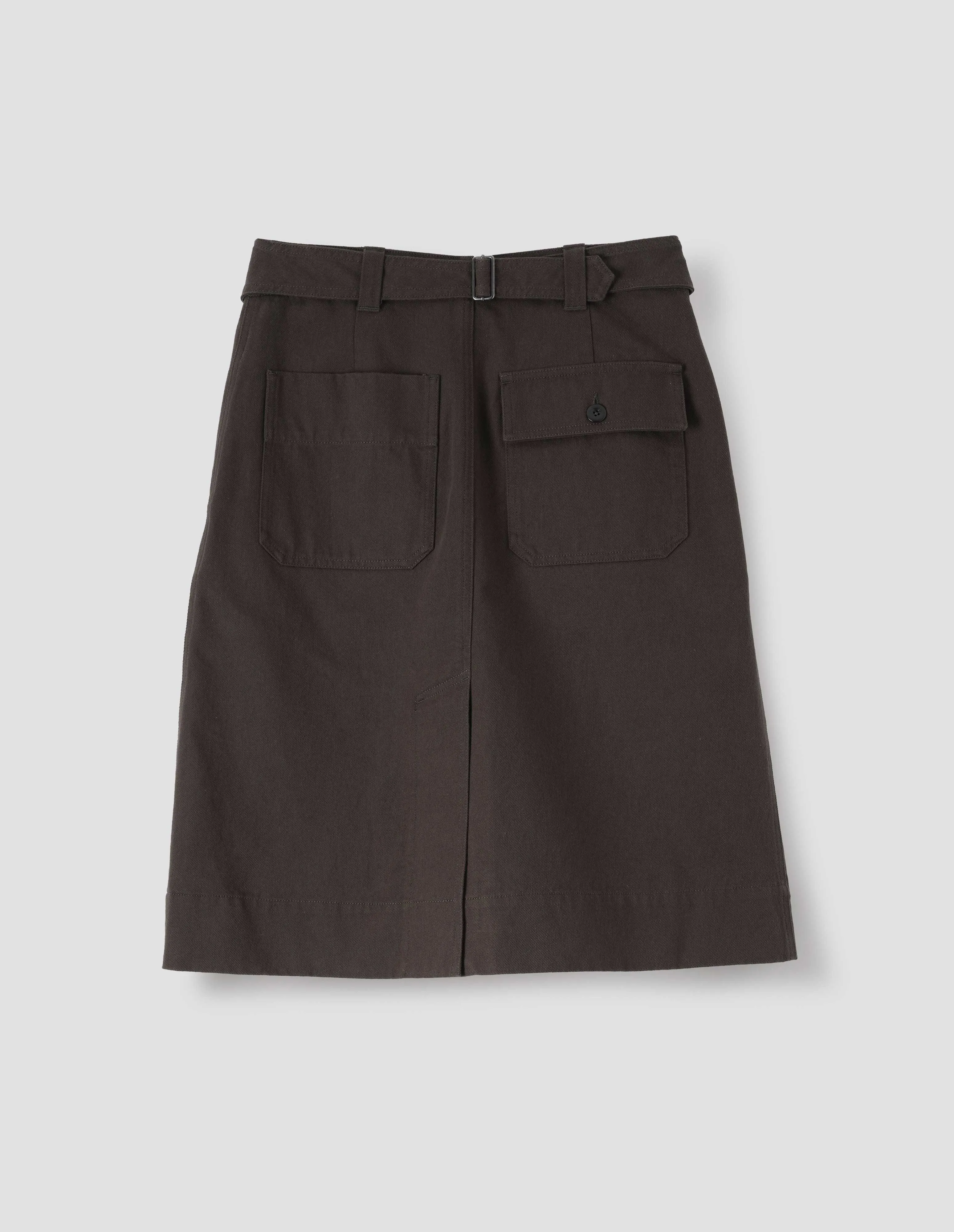 MHL. CINCH BACK SKIRT | RAISED COTTON DRILL | DARK BROWN sold by Margaret Howell product image thumbnail 5