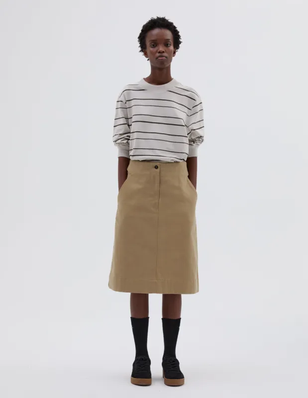 MHL. CINCH BACK SKIRT | RAISED COTTON DRILL | STONE sold by Margaret Howell