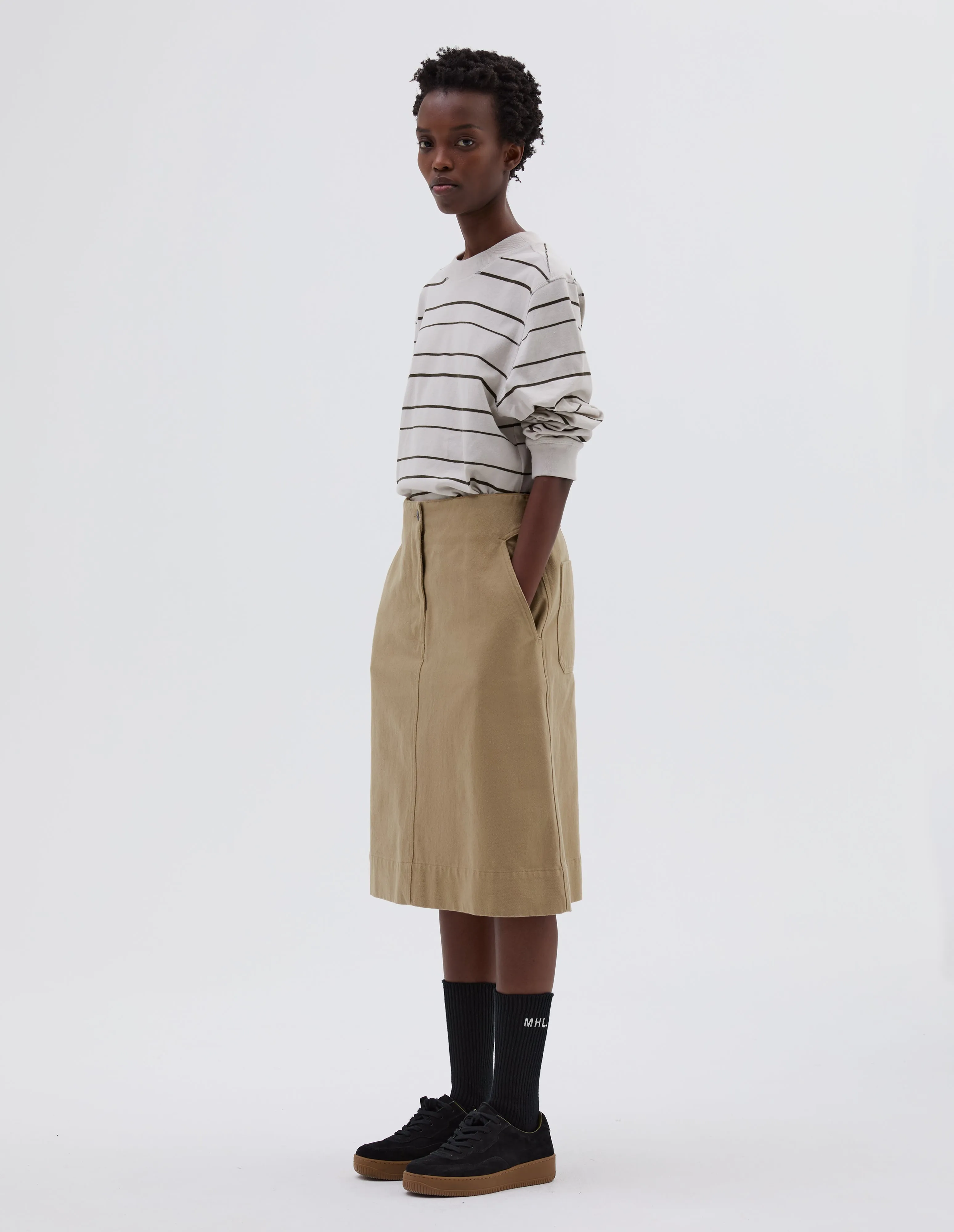 MHL. CINCH BACK SKIRT | RAISED COTTON DRILL | STONE sold by Margaret Howell product image thumbnail 2