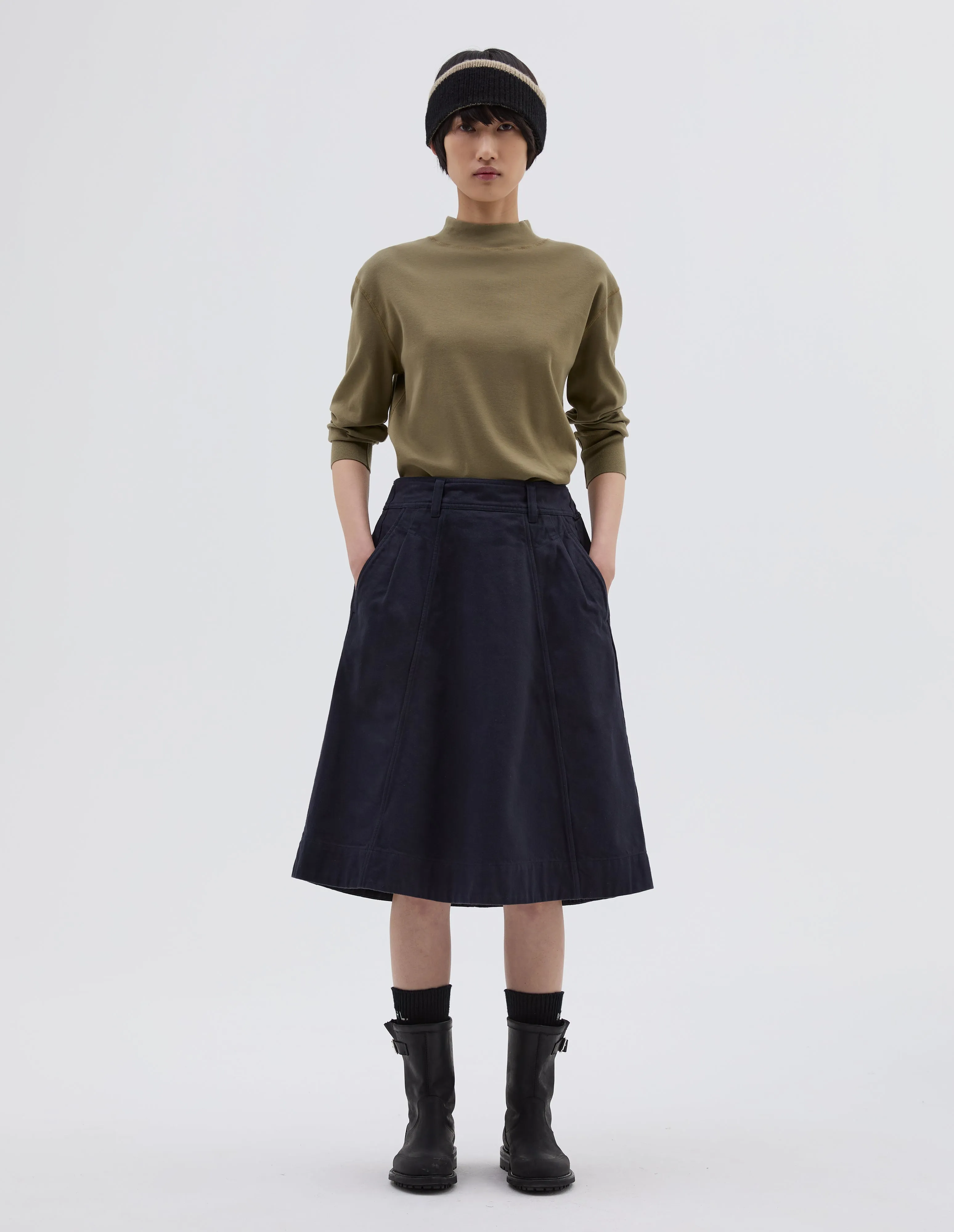 MHL. PANELLED SCOUT SKIRT | WORN COTTON DRILL | INK sold by Margaret Howell