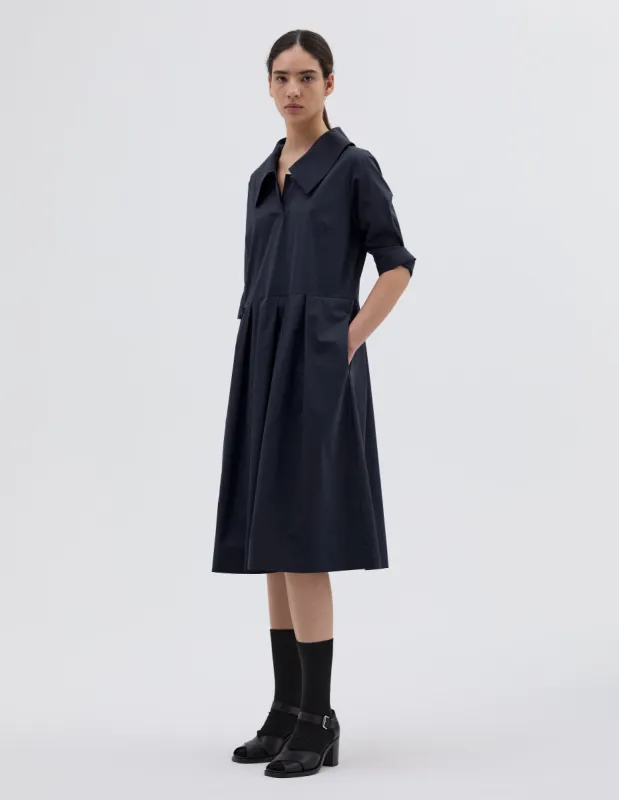 BIG COLLAR DRESS | SOFT COTTON SILK | DARK NAVY sold by Margaret Howell
